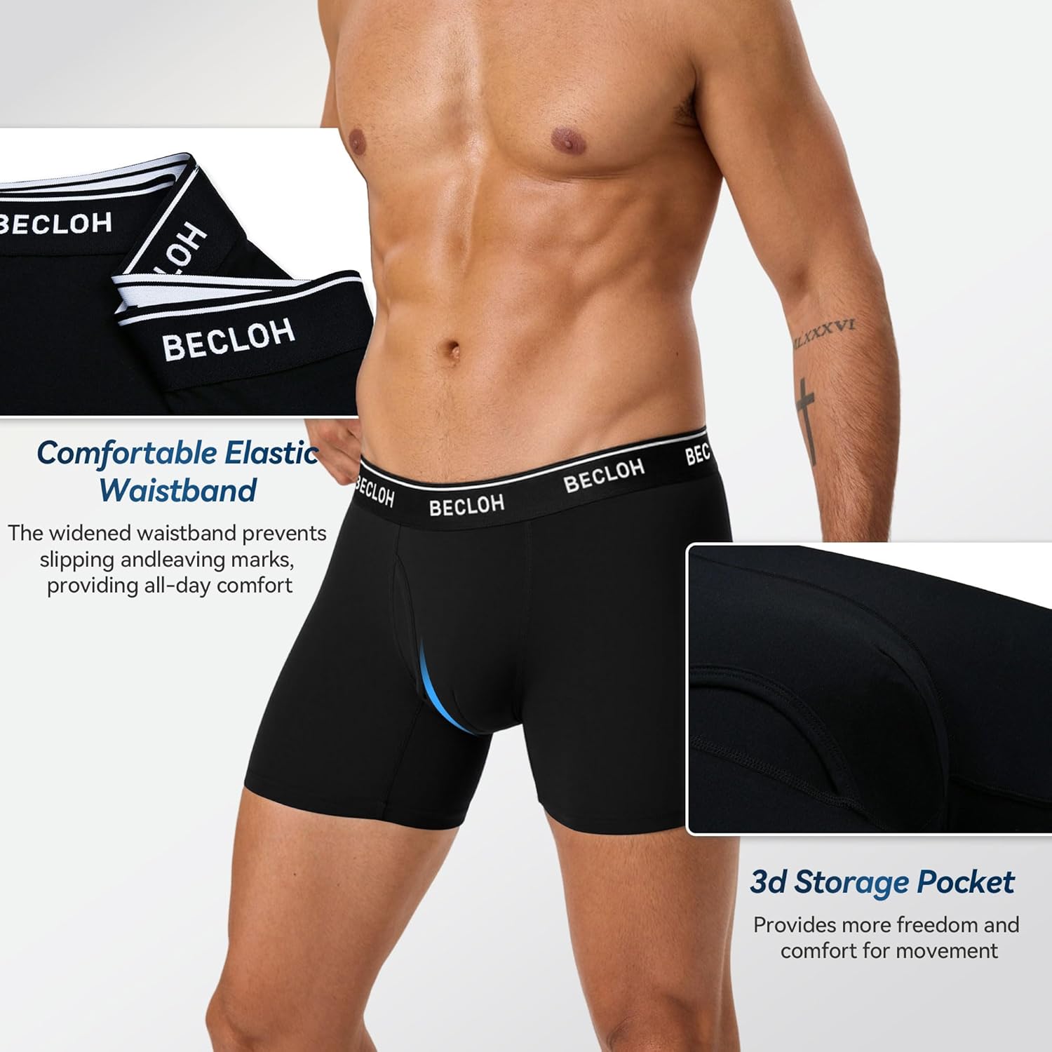 Men's Cotton Boxer Briefs 6 Pack Stretchy Soft Fitted Cotton Mens Trunks Underwear Multipack Breathable - Image 4