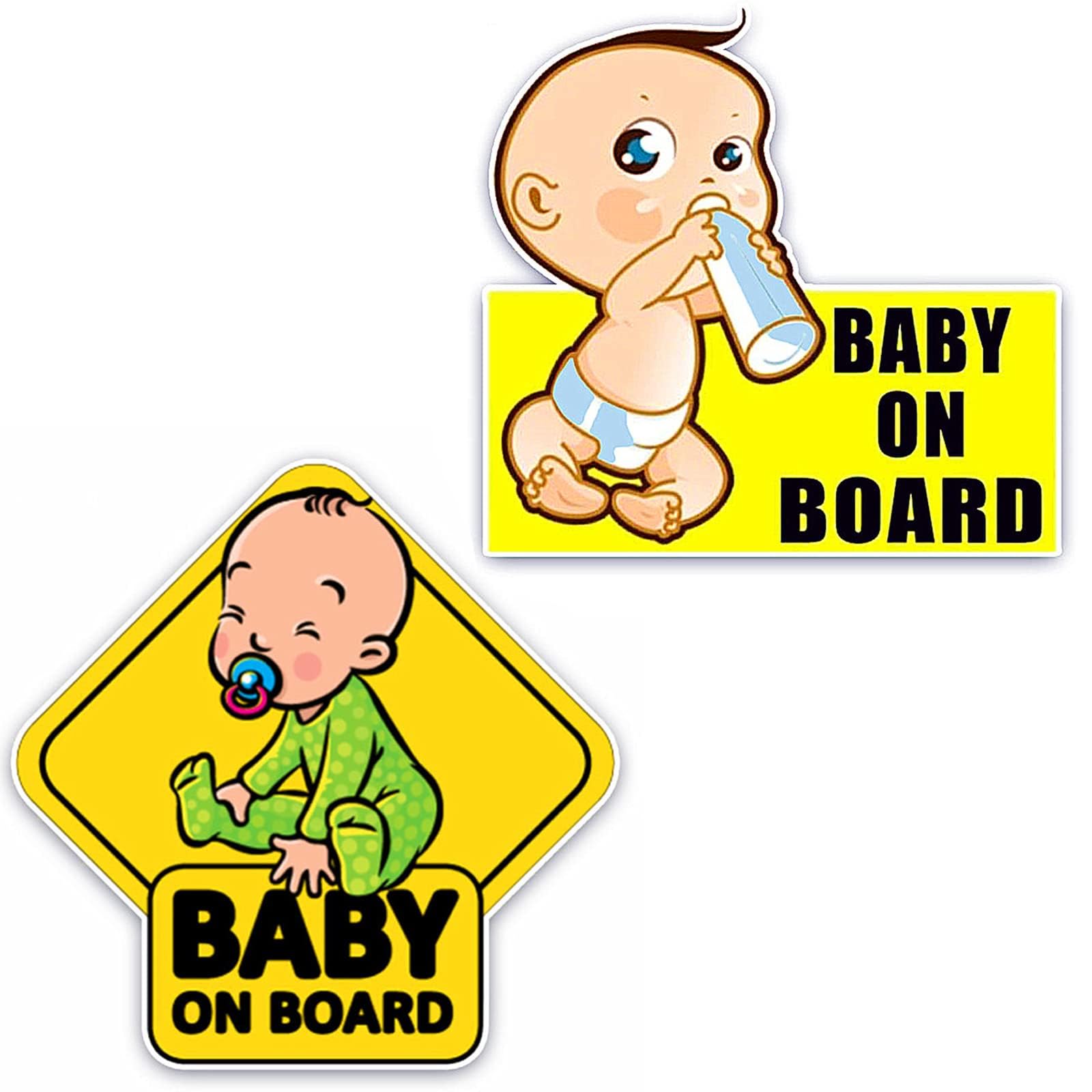 Autocollant Bébé à Bord 2Pièces - 14x9cm, Noir Et Blanc - Réfléchissant, Imperméable - Pour Voiture