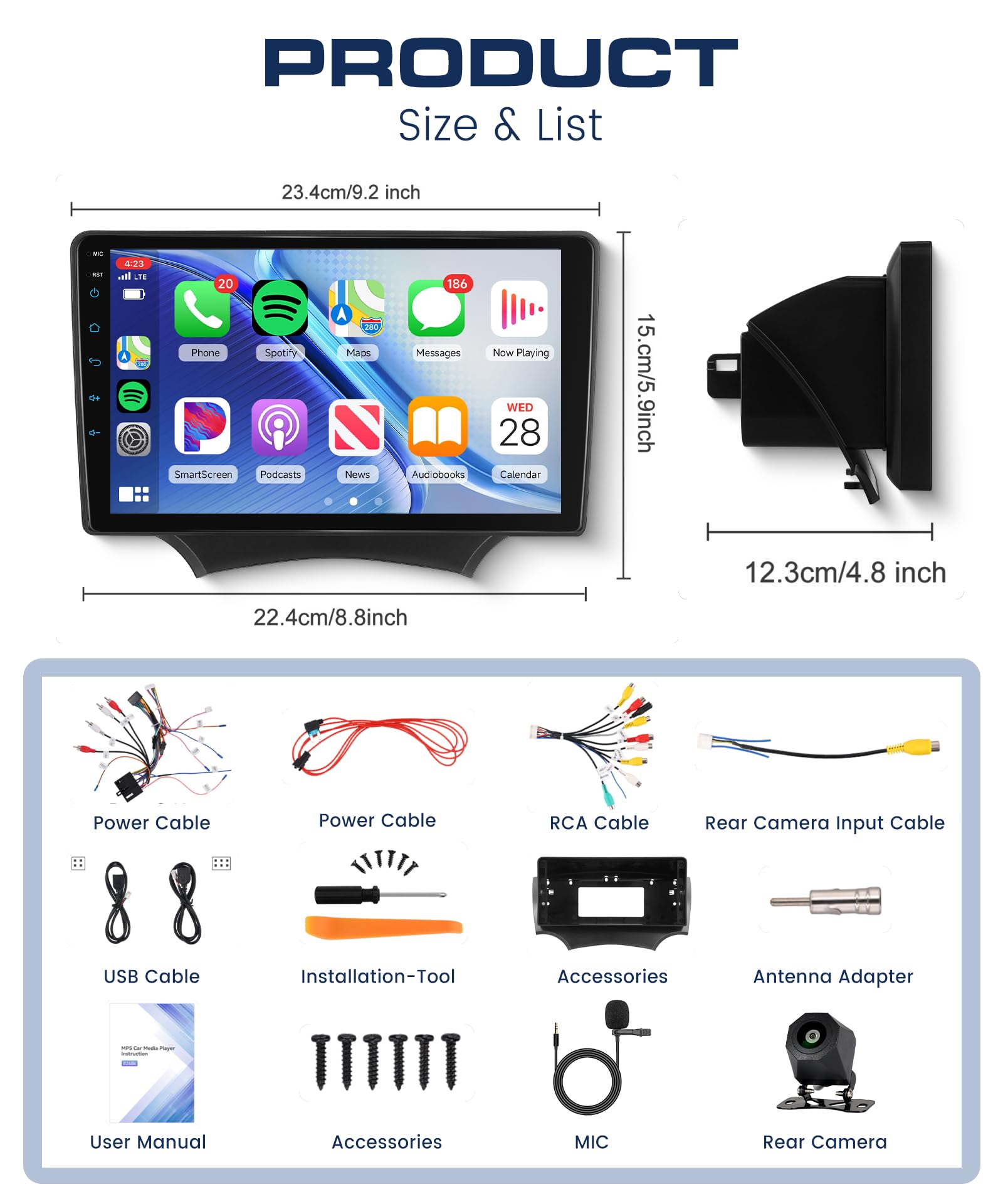 Rimoody Autoradio per Ford Ka 2008-2014 Carplay Wireless, 9 Pollici Touchscreen IPS Radio 2 din con Android Auto, Mirror Link, Bluetooth, FM/RDS, DSP, Comandi al Volante Retrocamera
