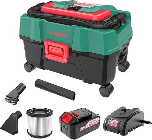 HYCHIKA - Aspiradoras inalámbricas de 18 V, aspiradora húmeda y seca de 4 galones con soplador, aspiradora inalámbrica portátil con batería de 4.0