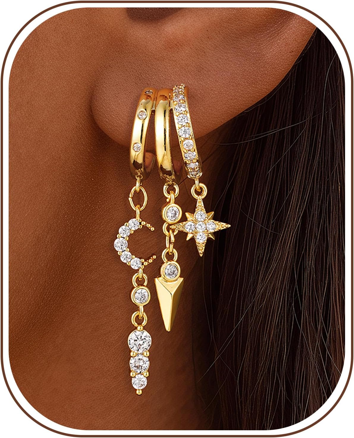 Turandoss Dangle Earrings for Women Teen Girls, Triple Hoop Earrings