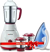 ACTIVA Pluto Combo 500W Mixer Grinder with 3 Jars and Coral 900W Dry Iron, Teflon Coated Soleplate, 2 Years Warranty, Mult...