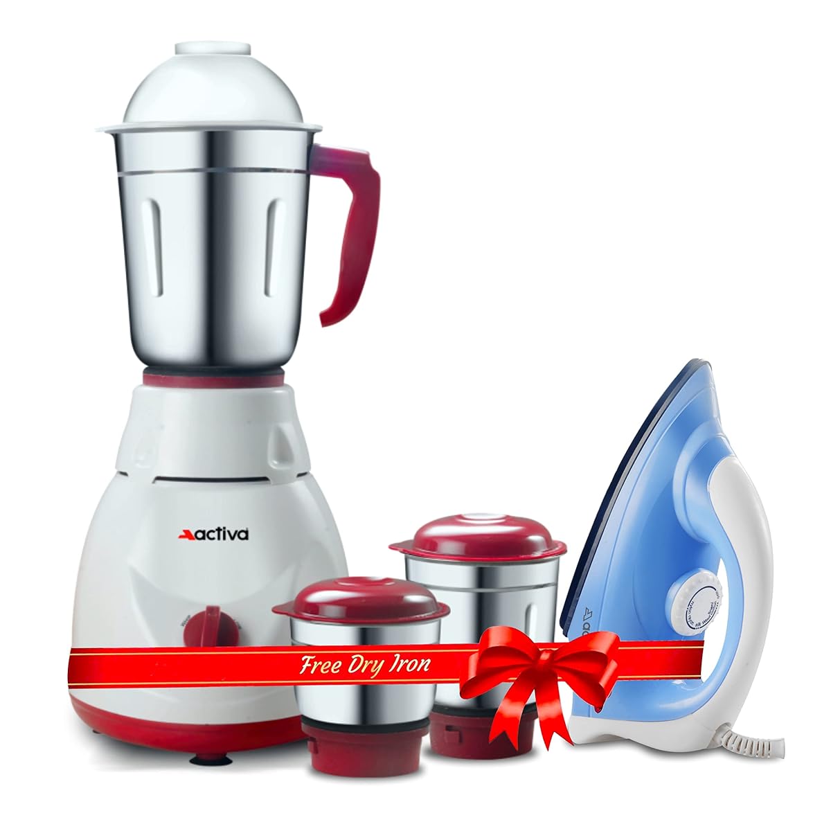 ACTIVA Pluto Combo 500W Mixer Grinder with 3 Jars and Coral 900W Dry Iron,