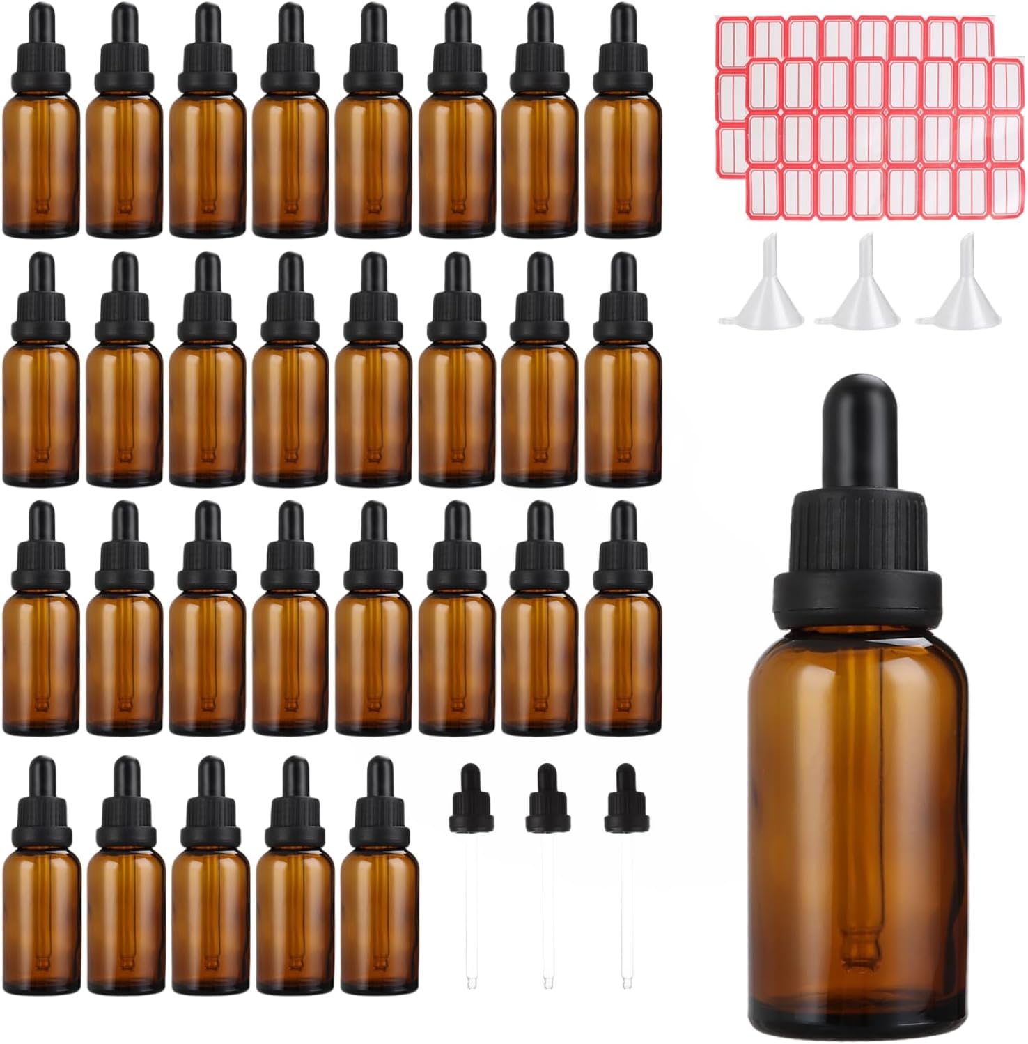 30 Pack Amber Glass Dropper Bottle, 4 oz Amber Glass Tincture Bottles with Eye Droppers, Funnel, Labels & Plastic Dropper for Essential Oils Perfume