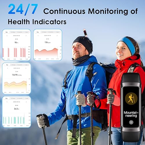 Miniatura 2 de Monitor de actividad física, frecuencia cardíaca 247, oxígeno en sangre, presión arterial, monitor de temperatura corporal, rastreador de calorías