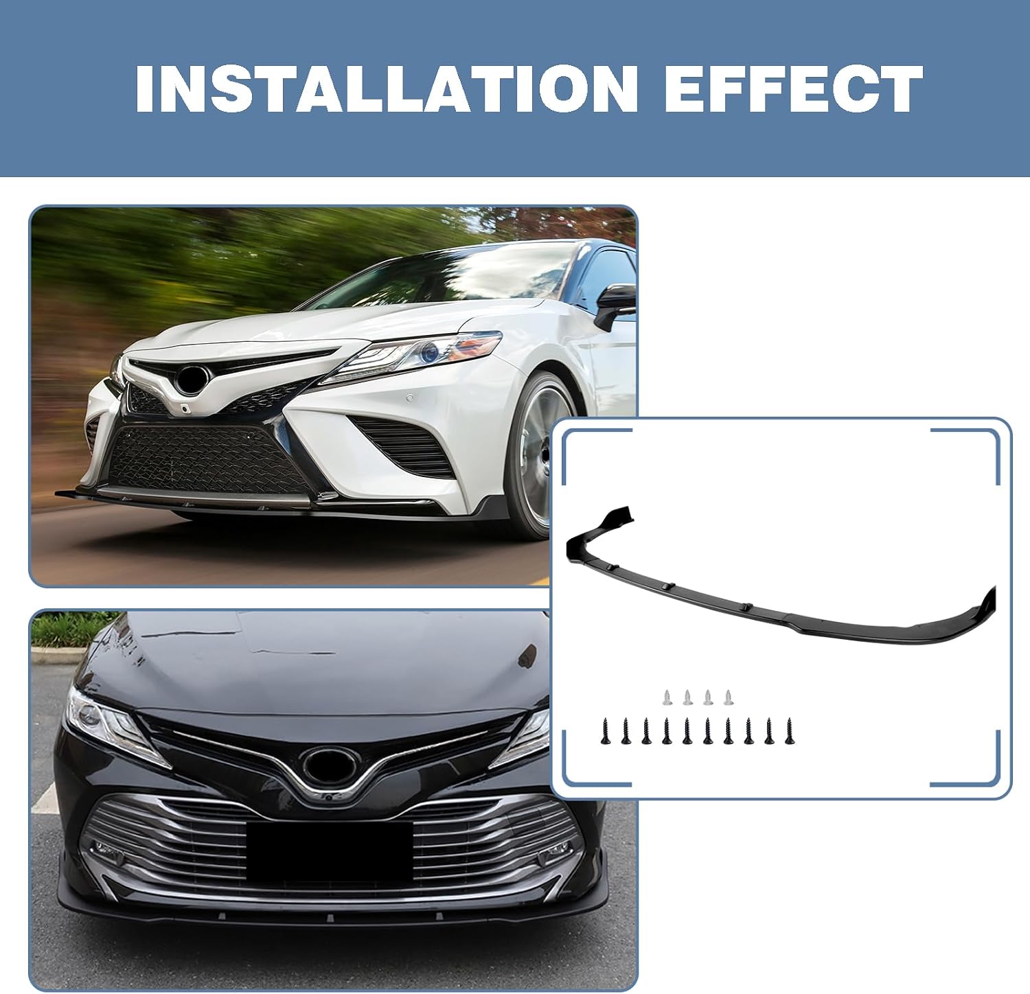 Front Bumper Lip fit for Toyota Camry Sedan LE/SE/XLE/XSE 2018-2020，for Toyota Camry Sedan Hybrid LE/Hybrid SE/Hybrid XLE/L/SE Nightshade/TRD/XLE Navi 2020 Glossy Black Front Lip