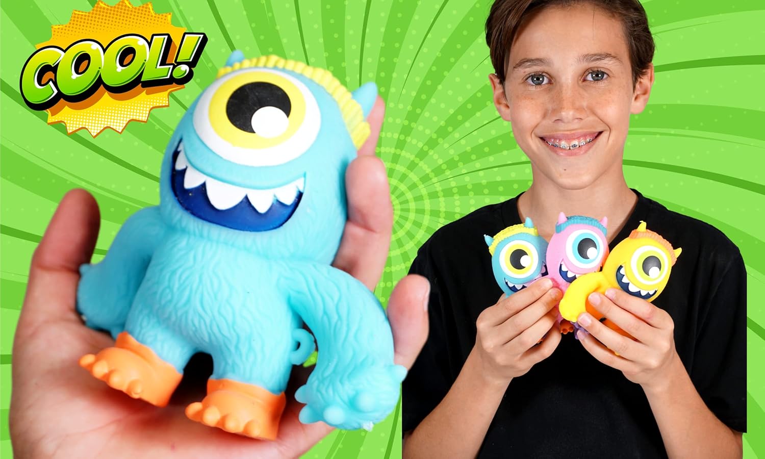 JA-RU Silly Cyclops Stretchy Squishy Fidget Toy (1 Monster Assorted) 4.5" Stress Relief Bedtime Buddies, One Eye Alien Birthday Decorations Bouncy Toy for Kids & Adults 4349-1s