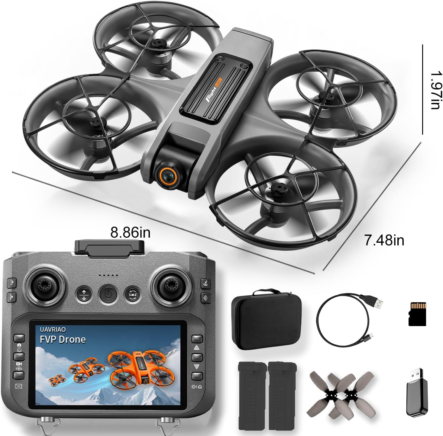 4.5" HD Screen Remote Control Drone with 2K Dual Camera & Brushless Motors, 360° Protection Safety Quadcopter, Auto Hovering, 3D Flips, Headless Mode, Follow Me, LED Light, WiFi FPV, 2 Batteries 30 Min Flight, Great Gift for Adults, Kids, Beginners