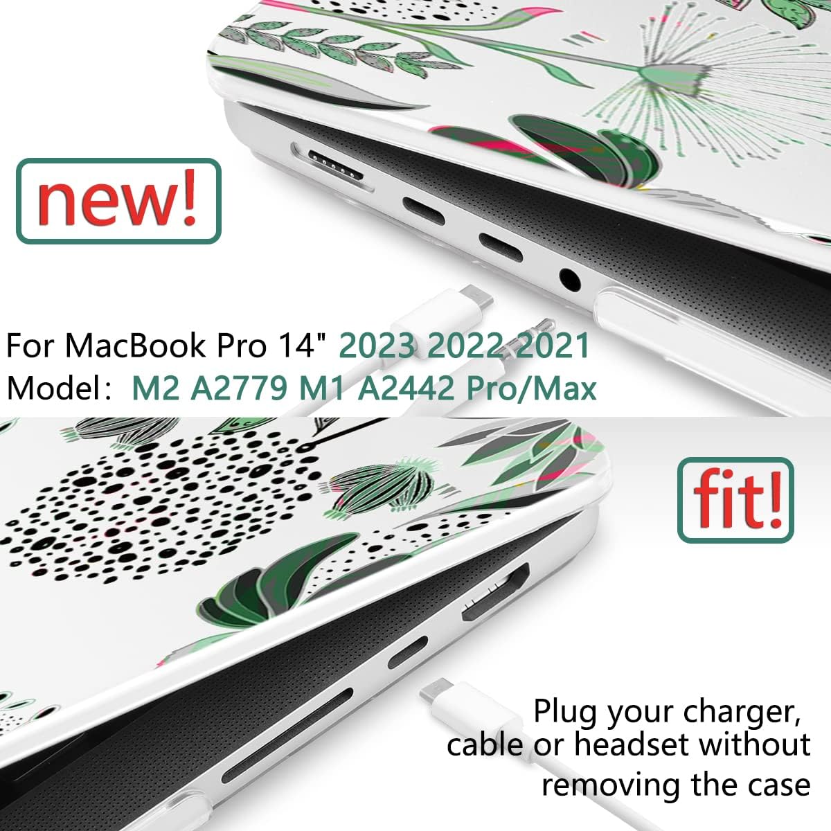 TWOLSKOO Compatible with MacBook Pro 14 inch Case 2023 2022 2021 Release M2 A2779 M1 A2442 Pro/Max Chip with Touch ID, Plastic Hard Shell Case & Keyboard Cover & Screen Protector, Garden Floral