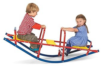 Kid's Metal Rocking Seesaw Teeter Totter with Handlebars, Weather Resistant Backyard Playground Equipment, Max Weight 140 lbs