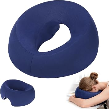 Face Down Pillow, Ergonomic Massage Headrest with Hole, Memory Foam Facial Support Cushion, Breathable Massage Face Pillow, Facial Cradle Cushion for Spa Salons Beauty School Office, Dark Blue