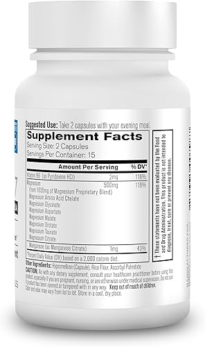 Miniatura 7 de Organixx Suplemento de glicinato de magnesio para apoyar el sueño, la salud muscular y cardíaca, complejo de magnesio de 7 tipos con vitamina B6,