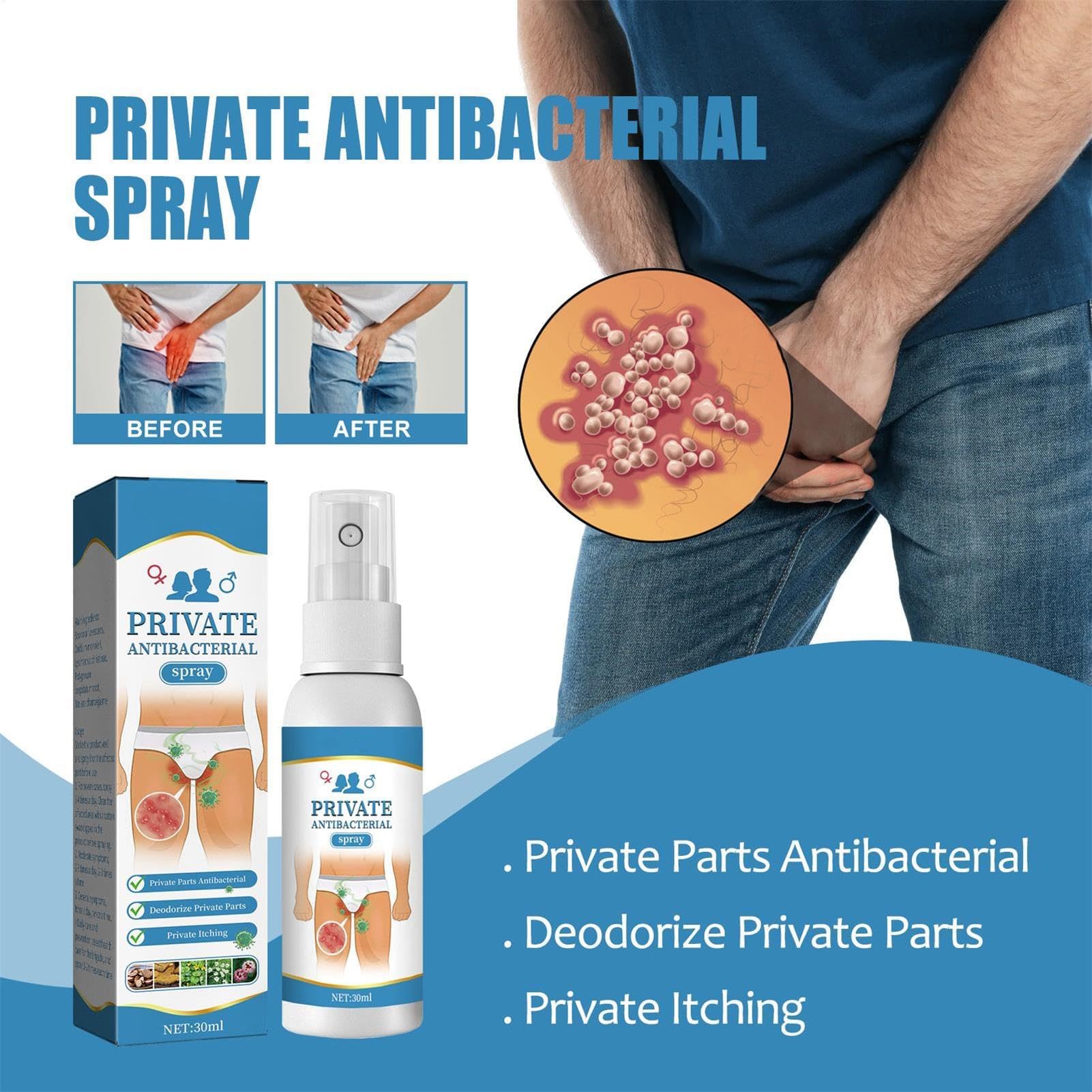 Spray antibatterico per le parti intime, rinfrescante e lenitivo istantaneo, antiprurito corpo batteriostatico per uomo e donna