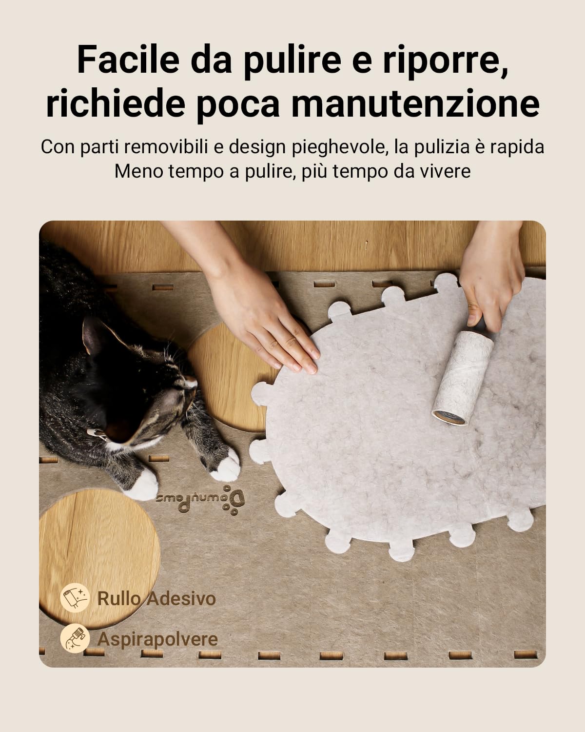 DownyPaws Cuccia per Gatti in Pelliccia, Letto a 2 Piani Casetta per Gatti 50x33x50 cm, Castello per Giocare, Design Accogliente, Protezione per le Unghie, Beige