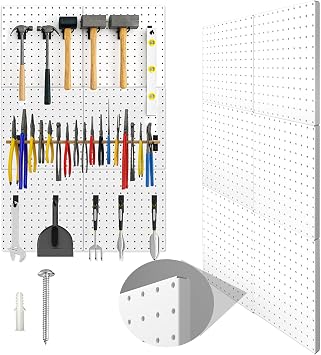 Peg Board, 6 Pack Metal Pegboard Panels White Pegboards Wall Organizer with Bent Frame Large Heavy Duty Peg Board for Walls Home, Garage Tool Storage, Workbench, Craft Room, Kitchen