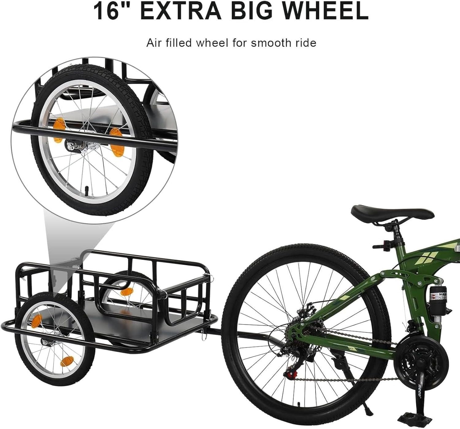 2-in-1 Bicycle Cargo Trailer Trolley, 60kg Capacity, Foldable with Towing Hook, Detachable Handlebar for Easy Hauling