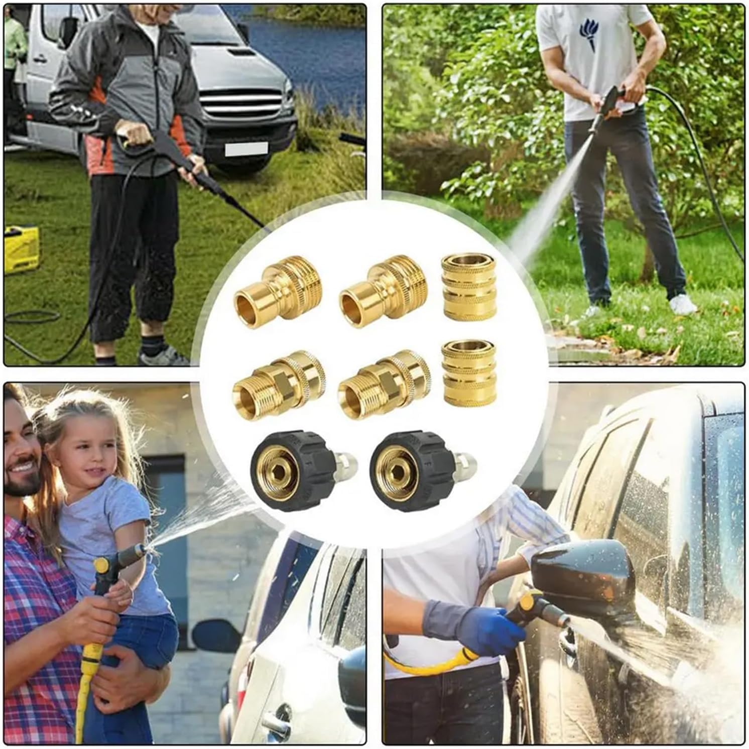 8 Pcs Adaptadores para Lavadora a Presión, Adaptadores de Lavadora a Presión, Kit de Accesorios de Manguera de Desconexión Rápida, M22 a 3/8'' Kit de Adaptador de Arandela, 5000 PSI