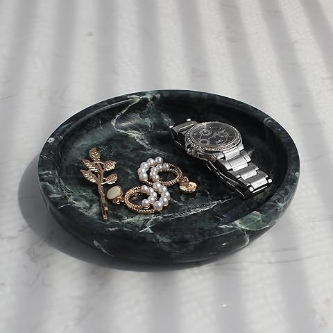 Natural Marble Travertine Ring Dish Jewelry Tray 5.5