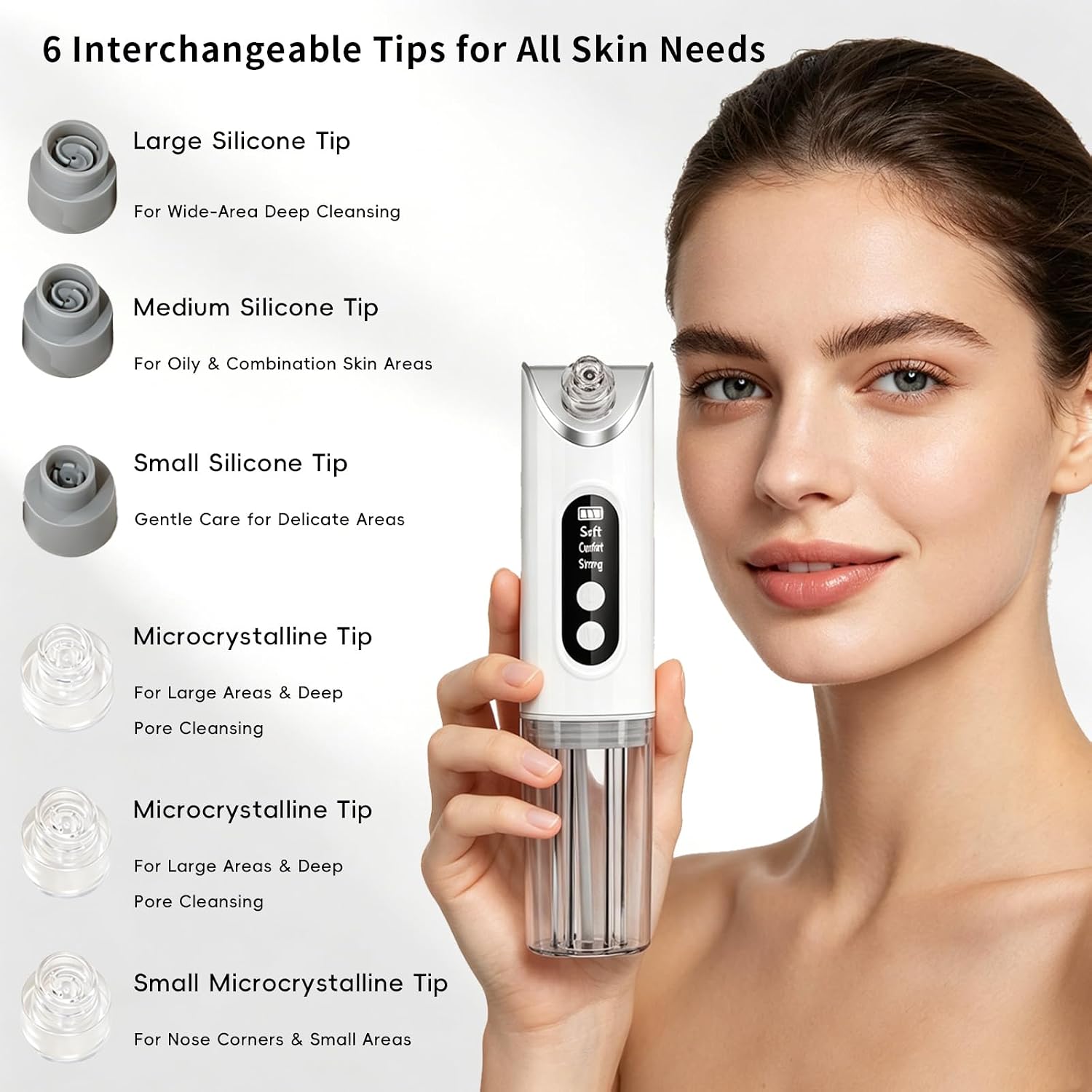 Pore Vacuum Blackhead Remover, 2-in-1 Hydrating Facial Cleansing Tool, 3 Suction Levels, 6 Replaceable Heads, Deep Pore Cleaning for Blackheads & Blemishes