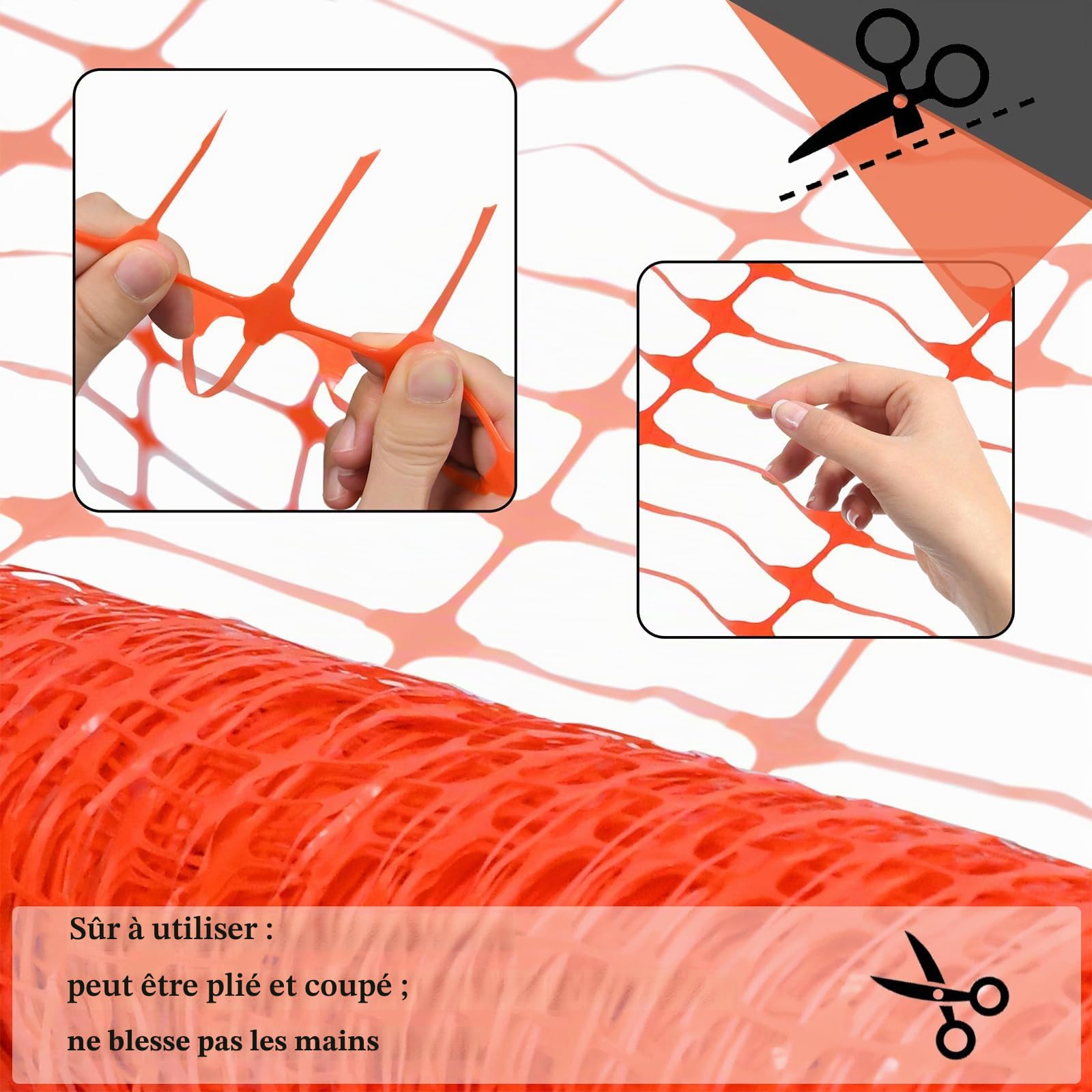 LILIIN 1 x 30 m - Clôture en plastique - Filet de sécurité - Pour poulaillers et chantiers - Orange