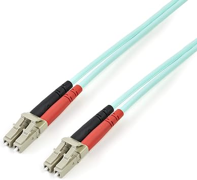 Fiber Optic Cable, LC-LC, 5m, UPC Connector, OM3 Multimode, 50/125 m, Duplex, Full Duplex, 100Gb, Aramid Fiber Reinforced, Low Smoke Zero Halogen LSZH/Aqua Light Blue / Network