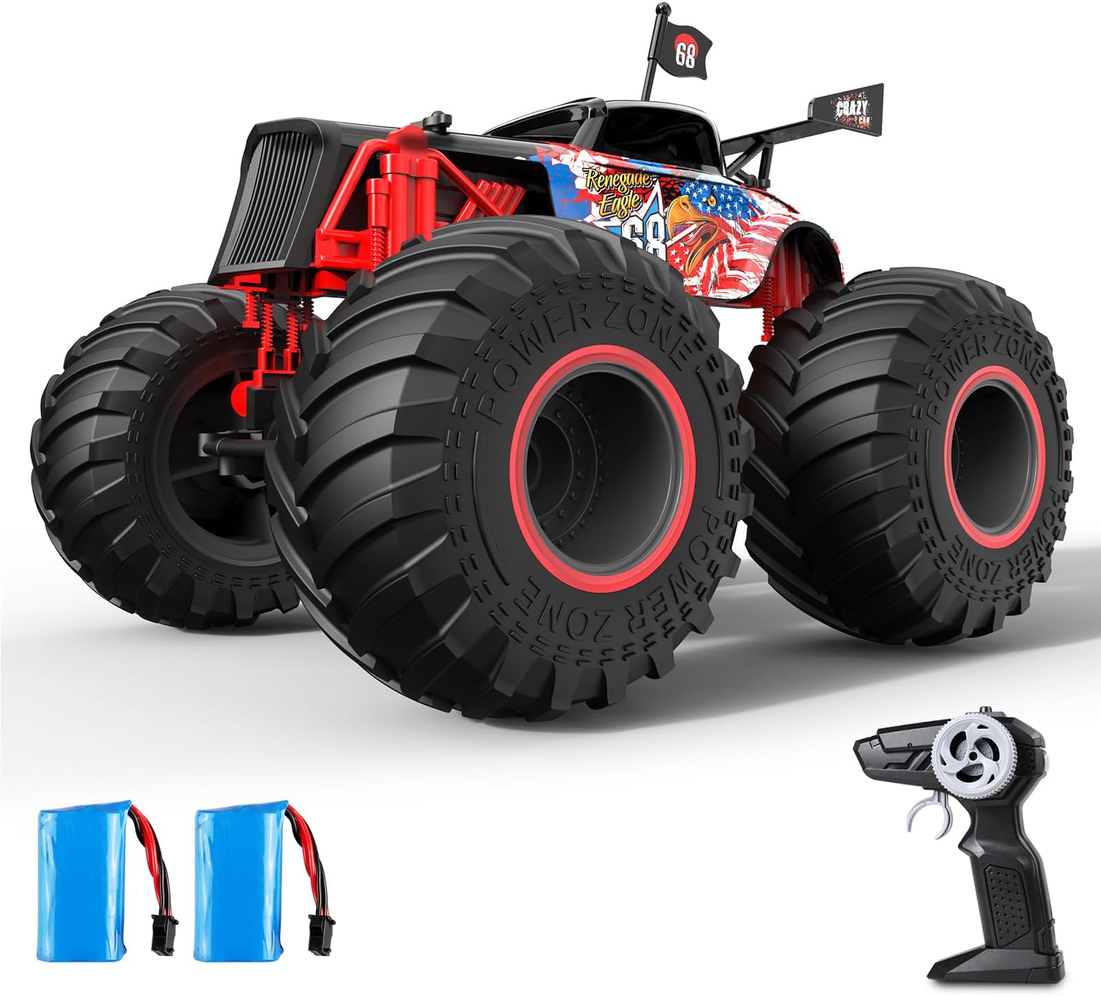 Remote Control Car Age 6+ for Kids 2.4Ghz 1:14 Remote Control Monster Truck All Terrain Big Wheel 50+ mins Two Rechargeable Batteries 15 km/h RC Monster Car Gift for Kids (Eagle 68)