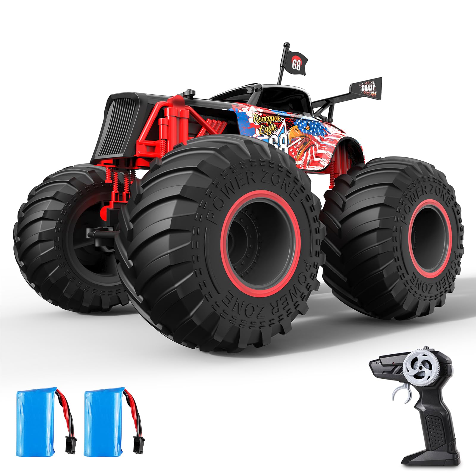 Remote Control Car Age 6+ for Kids 2.4Ghz 1:14 Remote Control Monster Truck All Terrain Big Wheel 50+ mins Two Rechargeable Batteries 15 km/h RC Monster Car Gift for Kids (Eagle 68)