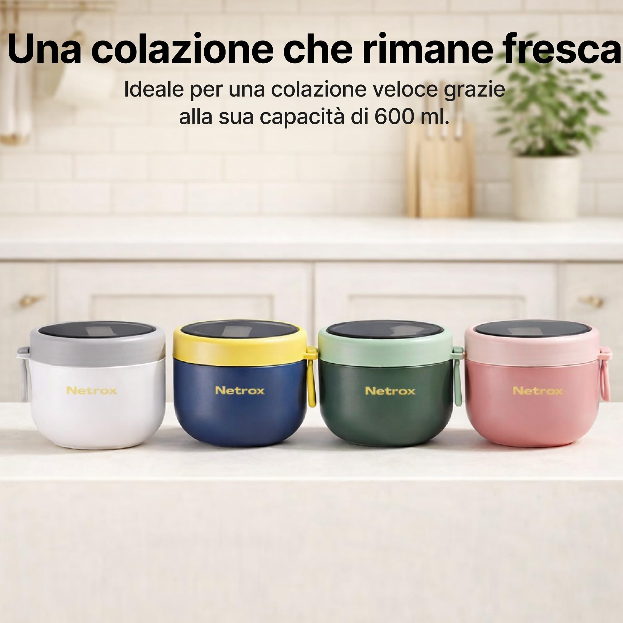 Tazza Muesli To Go 600 ml – Contenitore Ermetico Isotermico Inox per Cereali, Yogurt, Porridge, Zuppe