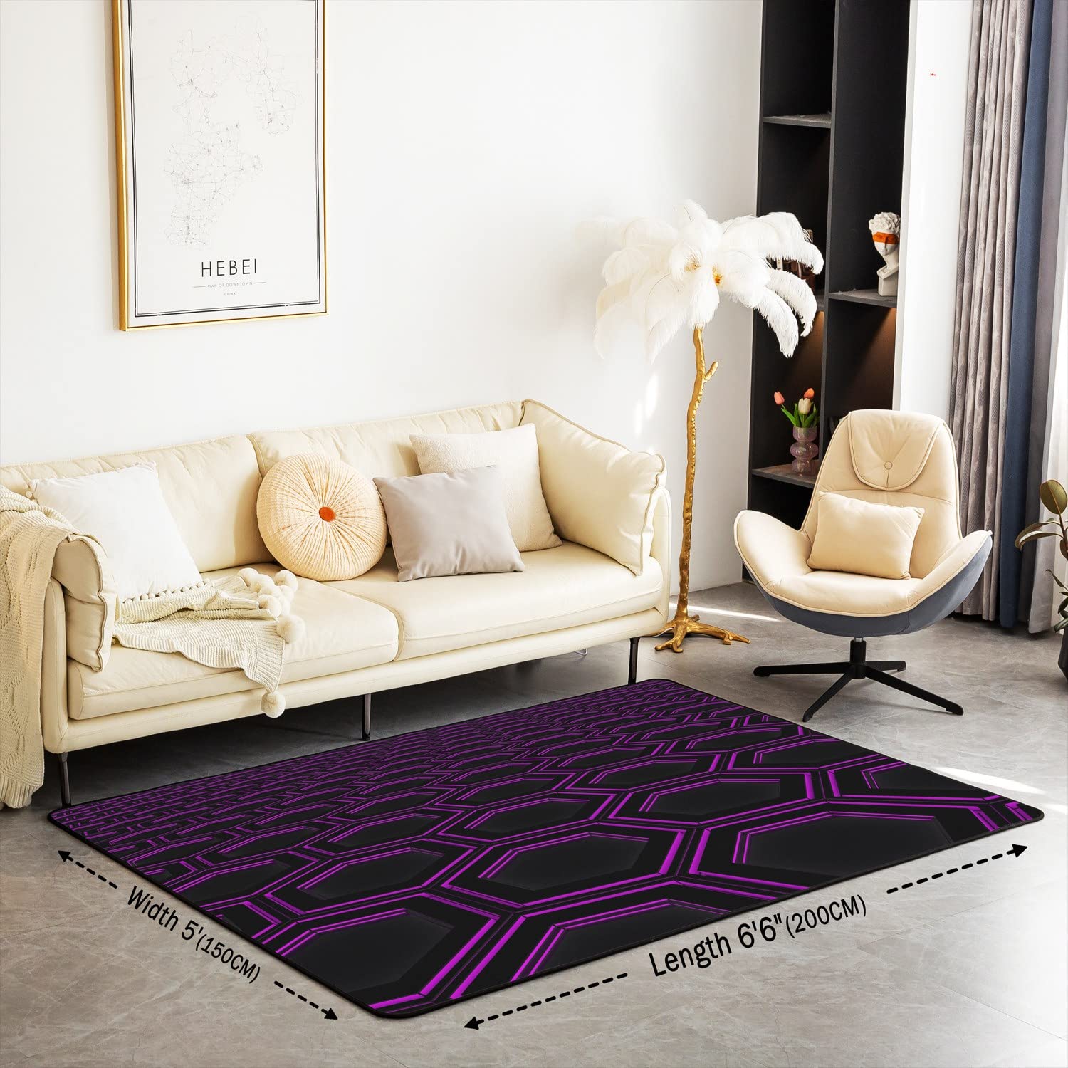 Tapis de Salon en nid d'abeille violet chambre hexagonale Tapis de Salon 100x150cm chambre balcon Décoration Géométrique Tapis Décoration Tapis nid d'abeille Tapis de sol intérieur chambre à coucher