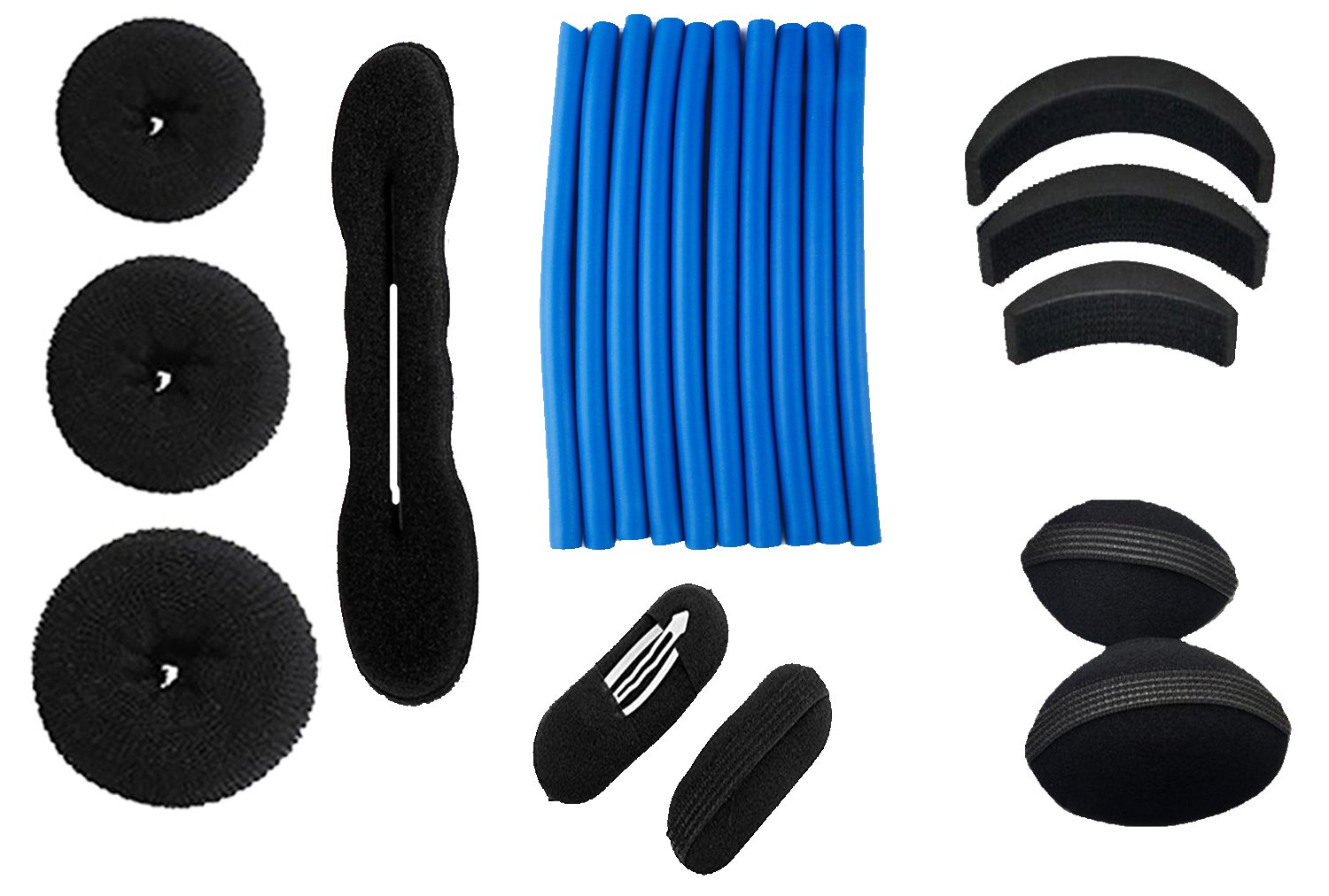 Homeoculture Combo of 21 hair accessories 3 Donuts + 1 Magic Puff + 2 volumizer + 3 Banana Bumpit + 2 Tictac Puff + 10Fem Hair curling rods