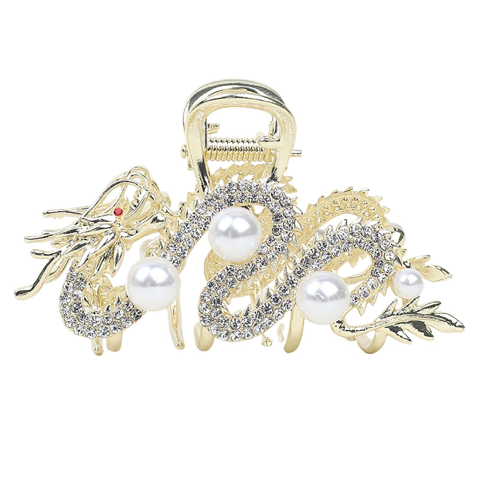 Chińskie spinki do włosów z motywem smoka, eleganckie metalowe zaciski do włosów, spinka do włosów z motywem smoka, spinka do włosów z perłą, smoki, spinka do włosów na urodziny