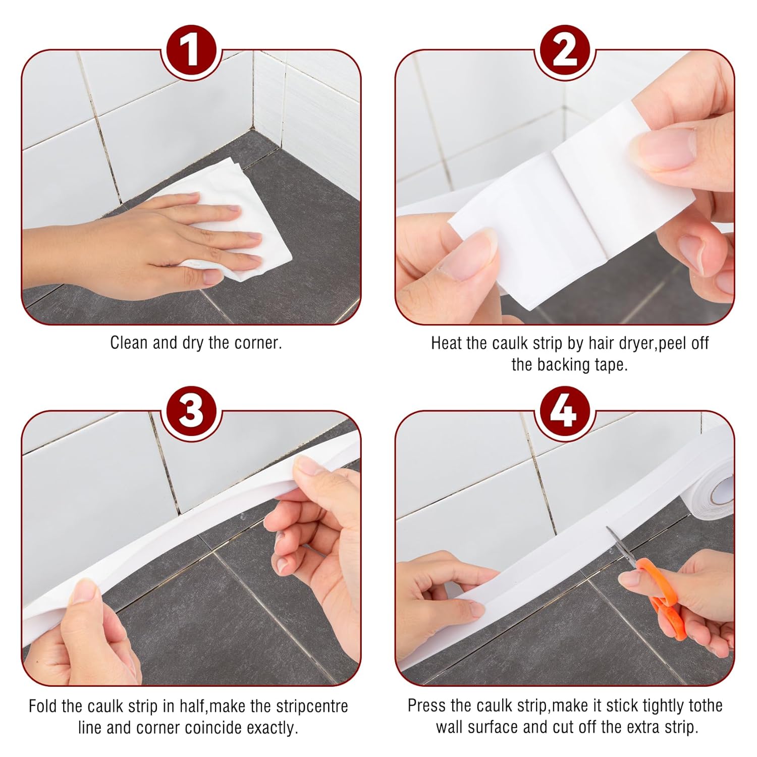 White Waterproof Caulk Tape, Self-Adhesive for Toilet, Tub, Kitchen, Corners,Bathroom Surfaces, Easy Application, 1-1/2 Inch x 10-1/2 Feet-1roll