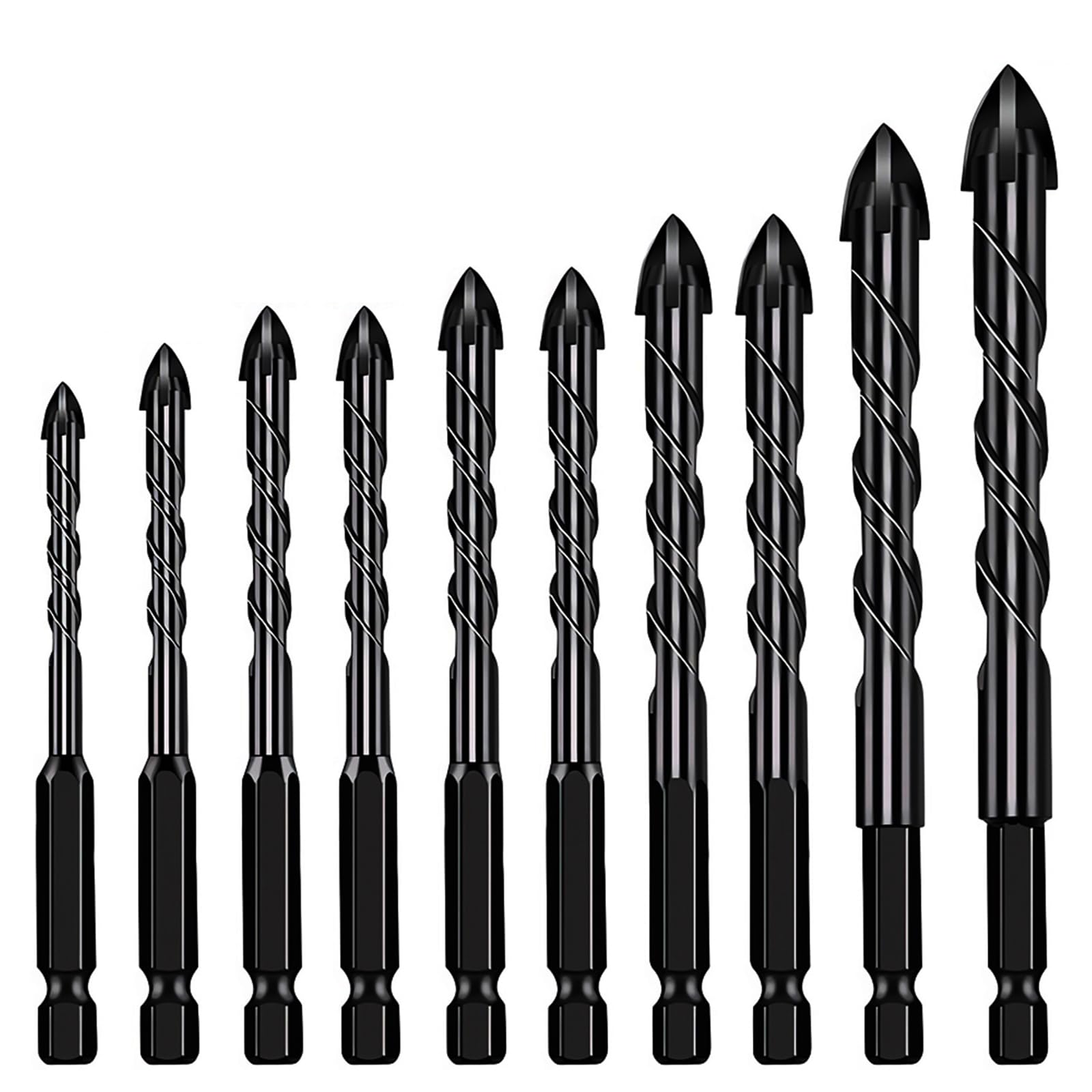DSXVJHD Masonry Drill Bits Set, Heavy Duty Concrete Drill Bit, Efficient Hammer Drill Bit Set for Brick/Porcelain/Glass/Wood, Industrial Strength Tile Drill Bits (10pcs)(3~12mm)
