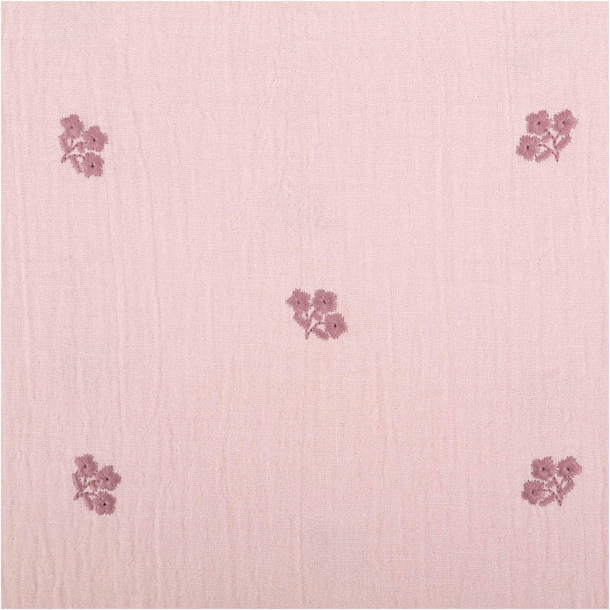 Muslin Double Gauze Flower Embroidery Mauve 1.35 m Wide Fabric Sold by the Metre Ideal for Sewing & DIY (135 cm Width)