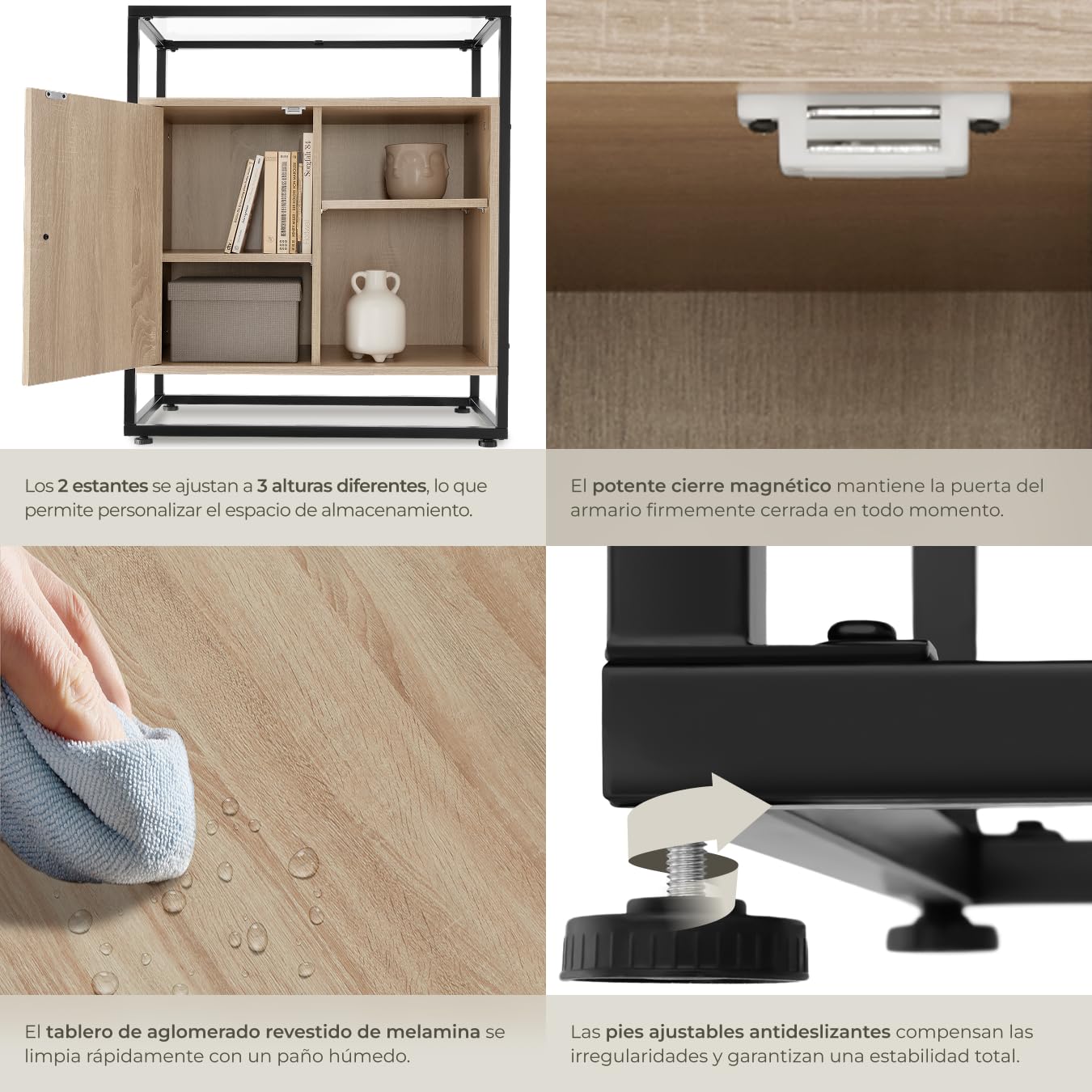 tectake® Mesa Auxiliar con Armario Magnético y Estantes, Recibidores de Entrada, Estanteria Baño, Mueble Baño, Mueble Recibidor, Aparador - 70 x 38 x 80,5 cm Madera Industrial Clara, Roble Sonoma