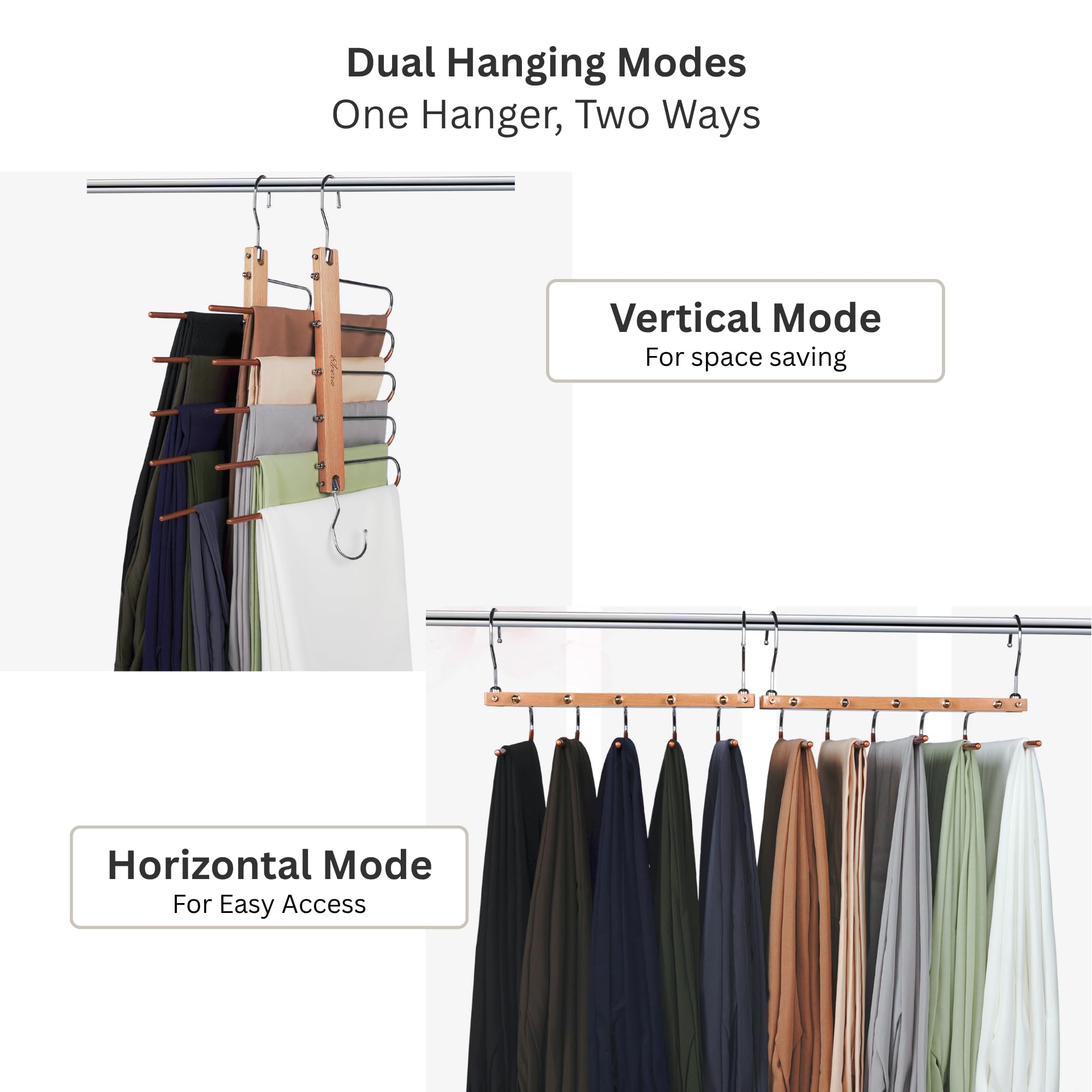 Hosenbügel, rutschfest, 2 Stück, platzsparend, mehrschichtig, multifunktionaler Kleider-Organizer für Hosen, Jeans, Schals, Röcke (Natur)