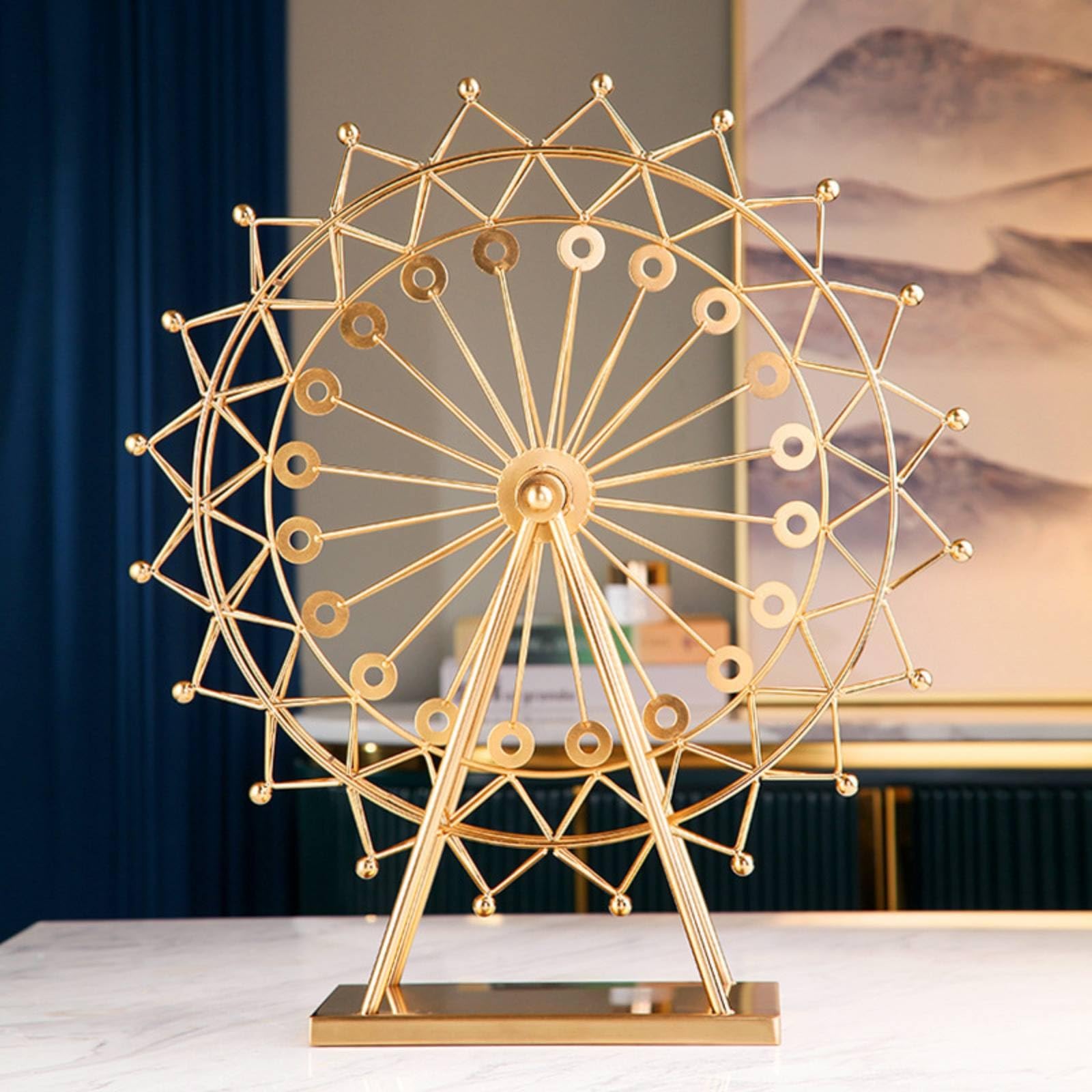 Ruota Panoramica Decorativa Scultura Ornamento Statua da Tavolo in Telaio Aperto E Cerchi Geometrici Base Rettangolare Stabile per Consolle Scaffali Ambienti Moderni Adatta a Salotto Ufficio