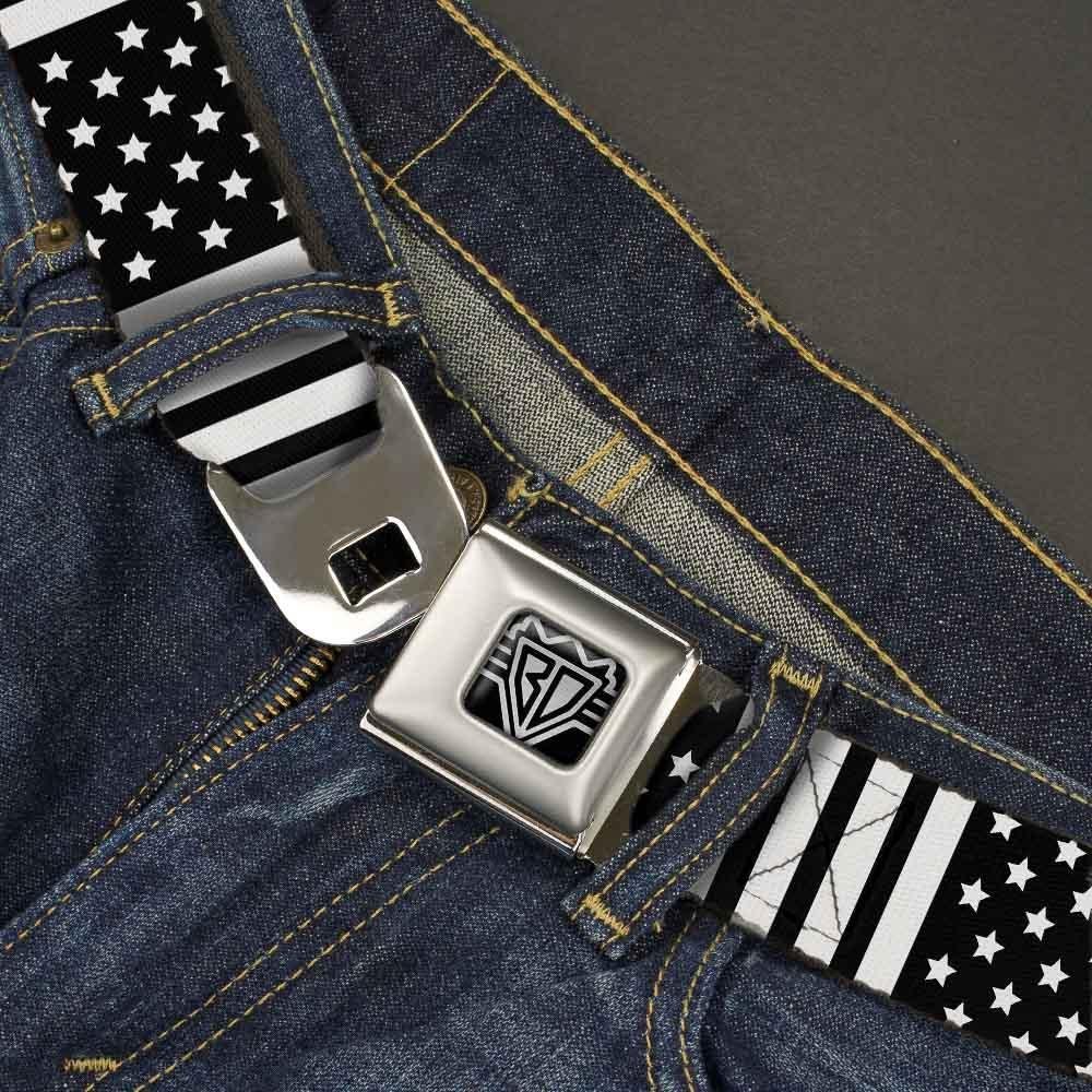 Buckle-Down Men Seatbelt Belt Americana W30132, American Flag Close-up Black/White, 1.5