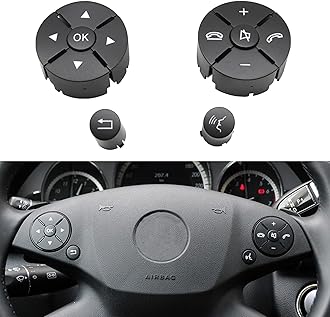 Car Steering Wheel Button Cover Replacement Voice Audio Control for Mercedes Benz C E S Class W204 W212 W221 GLK X204 (Black-A set)