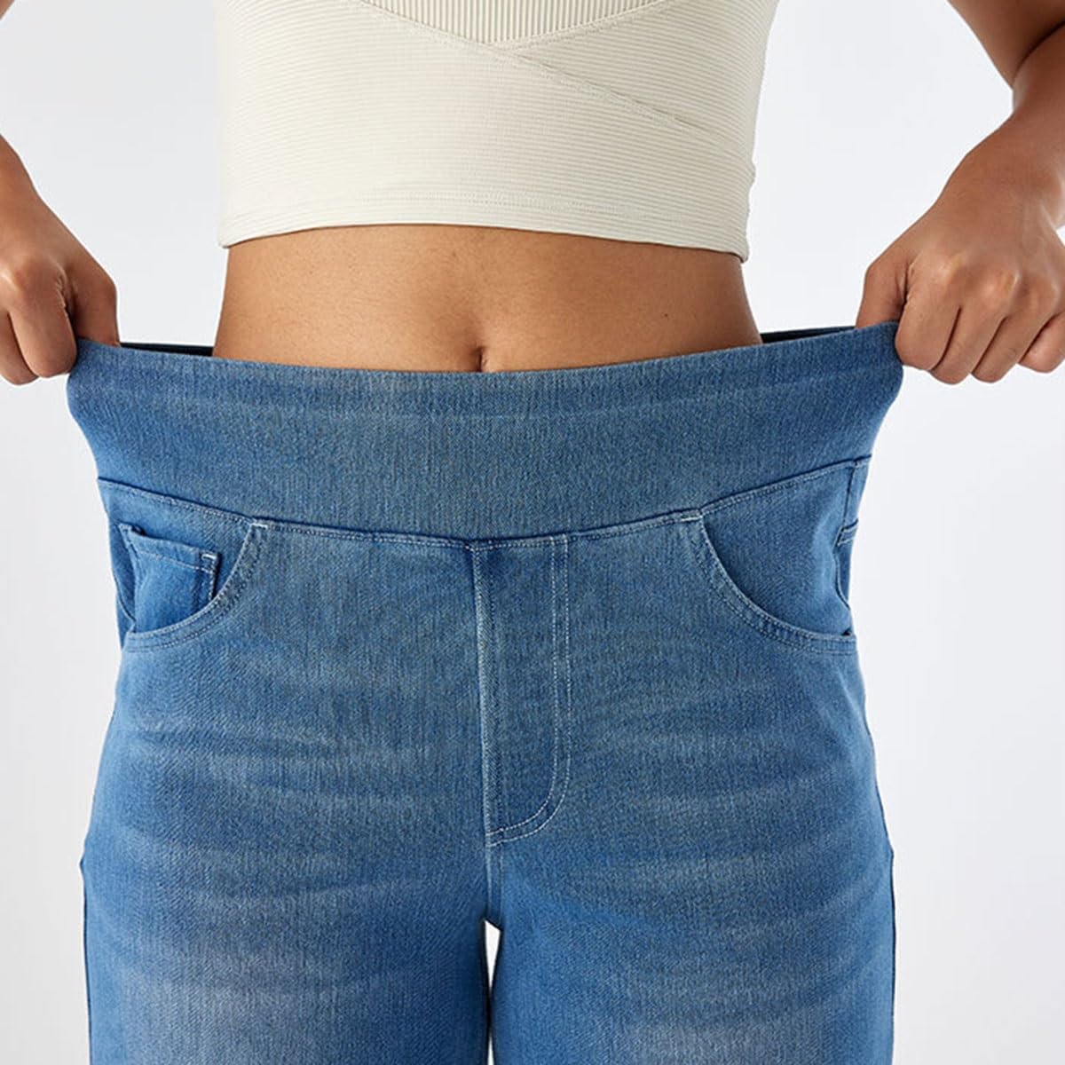 SIYAN Pantalones vaqueros de cintura alta para mujer, leggings elásticos, leggings de corte bootcut acampanado, pantalones elásticos push-up con curvas, vaqueros pequeños para mujer, vaqueros de