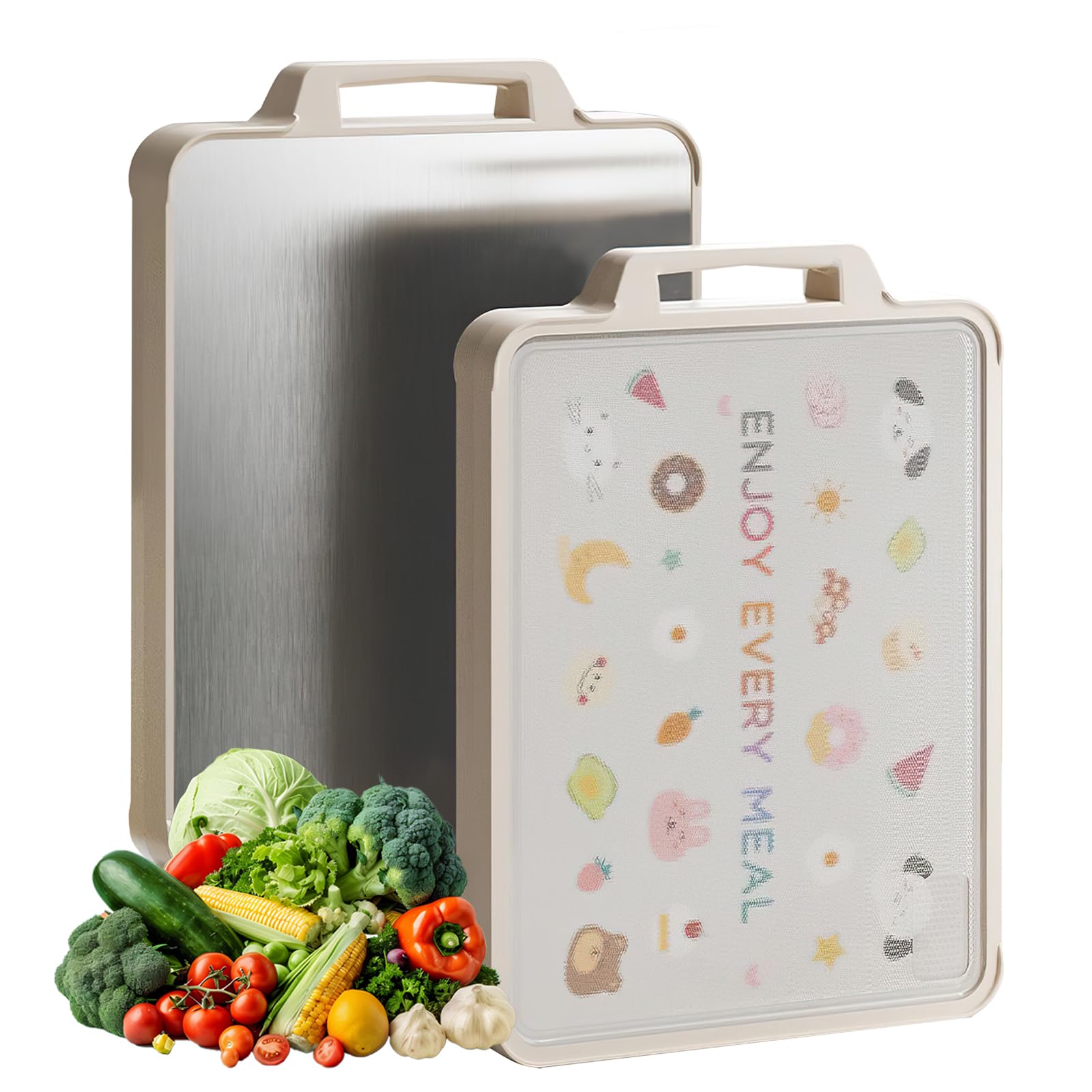 Tagliere double-face, 40,6 x 27,9 x 1,5 cm, spesso tagliere per uso alimentare con acciaio inossidabile e polipropilene ad alta resistenza, ideale per separare cibi crudi e cotti o carne e verdure