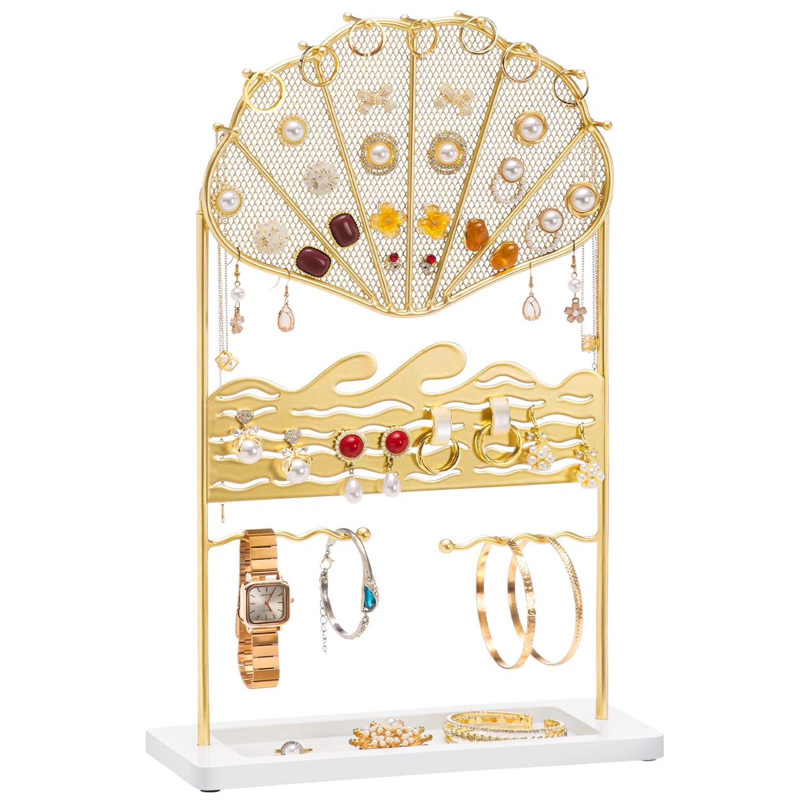 Enthralite Jewelry Stand Gold for Women: Jewelry Organizer for Necklace Earring Bracelet - Metal Jewelry Holder Storage for Dresser