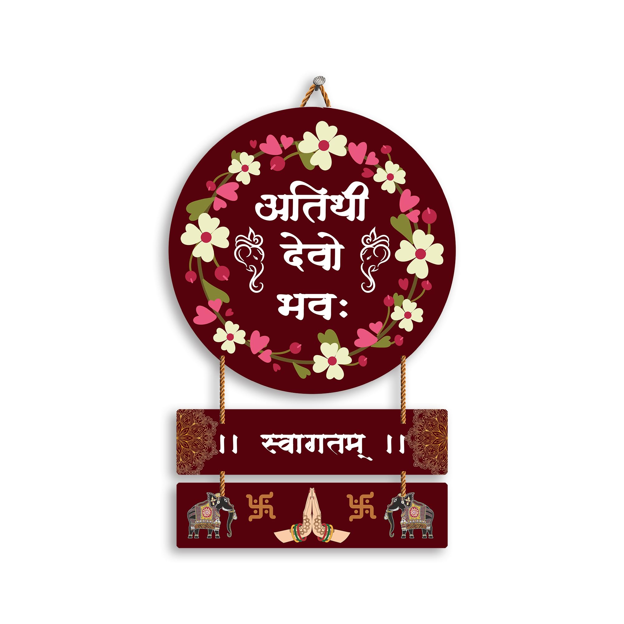 The Piku Cart Atithi Devo Bhava Welcome Wall Hanging with Ganesh Design| Sanskrit Swagatam Entrance Decor | Premium MDF Wooden Decorative Hanging | Ganesha 2-image-3