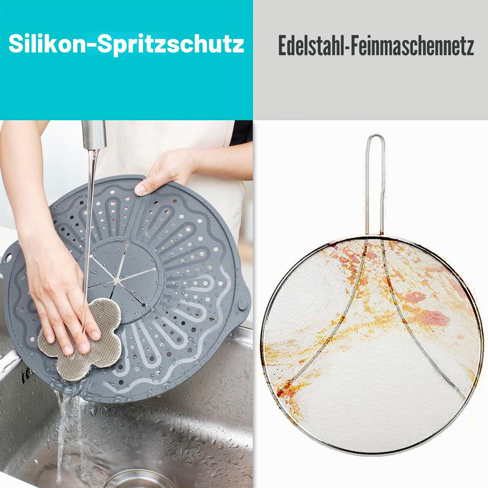 Silikon-Spritzschutz für 25,4 cm, 27,9 cm und 30,5 cm Bratpfanne, faltbarer Spritzschutz, Mehrzweck-Fettspritzschutz/Untersetzer, 30,5 cm, antihaftbeschichtet, Ölspritzschutz, spülmaschinenfest, | Faltbarer Spritzschutz, Mehrzweck-Fettspritzschutz/Unterse
