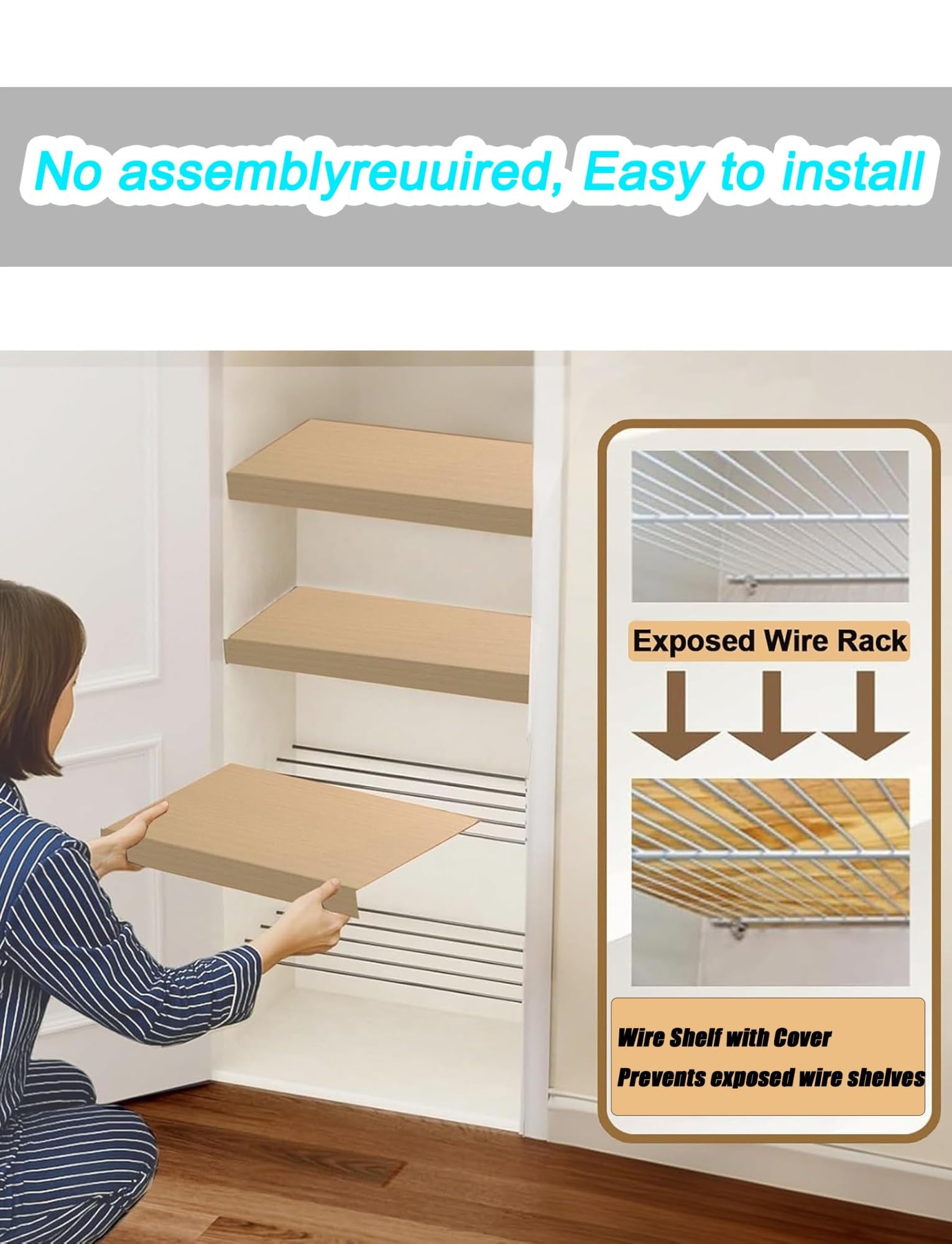 3 x abnehmbare PVC-Holzregalabdeckungen, dick, 0,8 cm, Drahtgittereinlagen für Speisekammer, Lagerung, 100 x 40 cm, Holzregalschoner