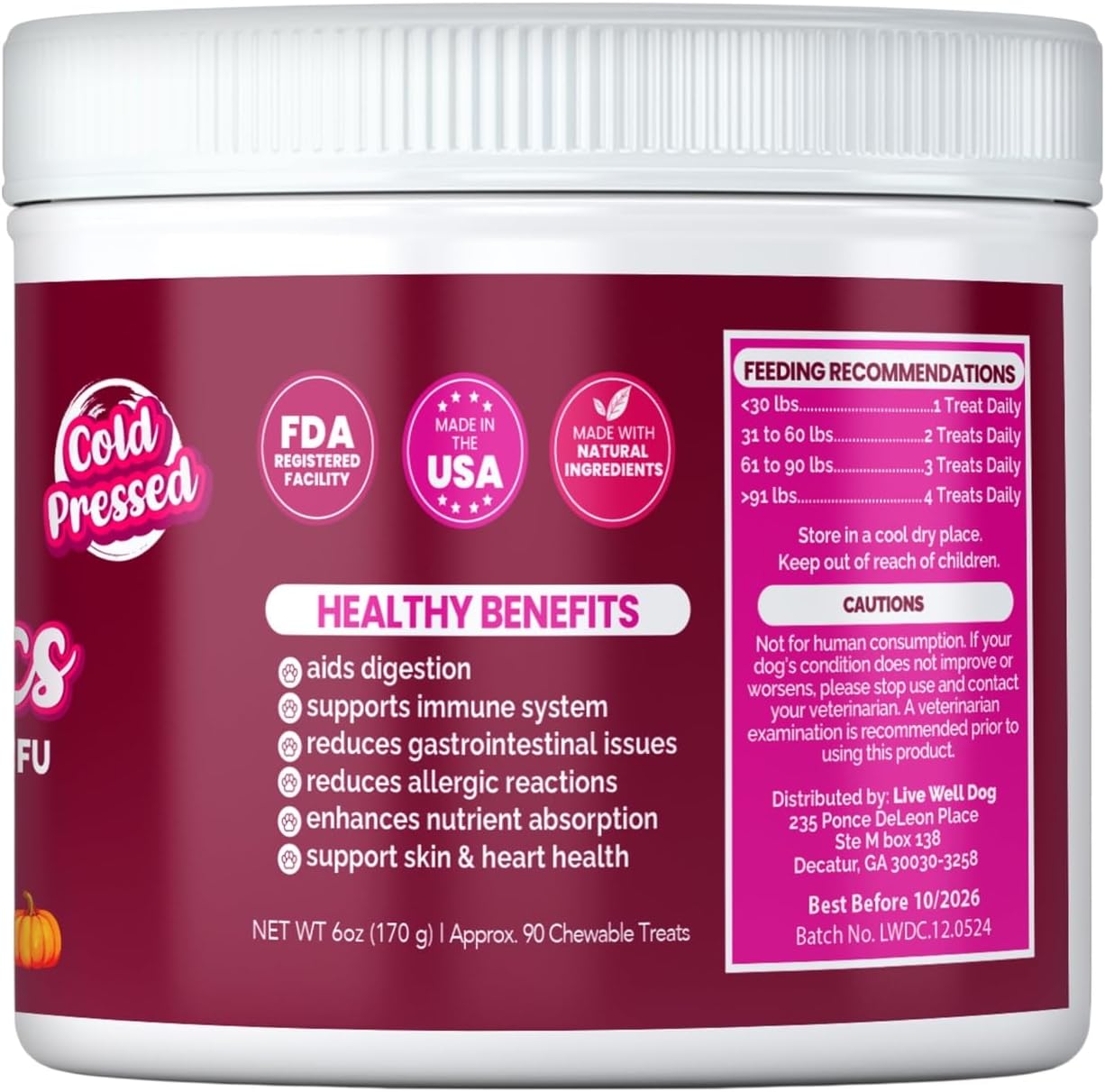 Probiotic Chews for Dogs 6-Strain Blend, Peanut Butter Flavor, Plant-Based Digestive Support, Soft Chews