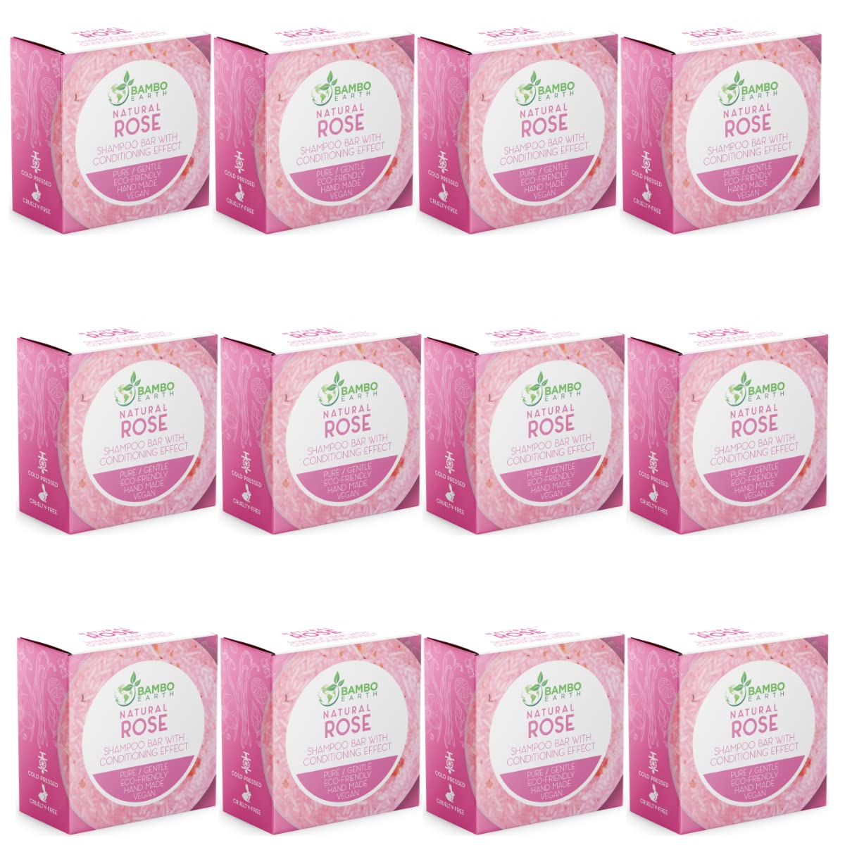 Solid Shampoo Bar And Conditioner Effect Hair Soap – 12 Pack Natural Shampoo Bars For Hair With Plant Based Essential Oils And Eco Friendly Zero Waste Biodegradable Packaging (Rose Pack Of 12)