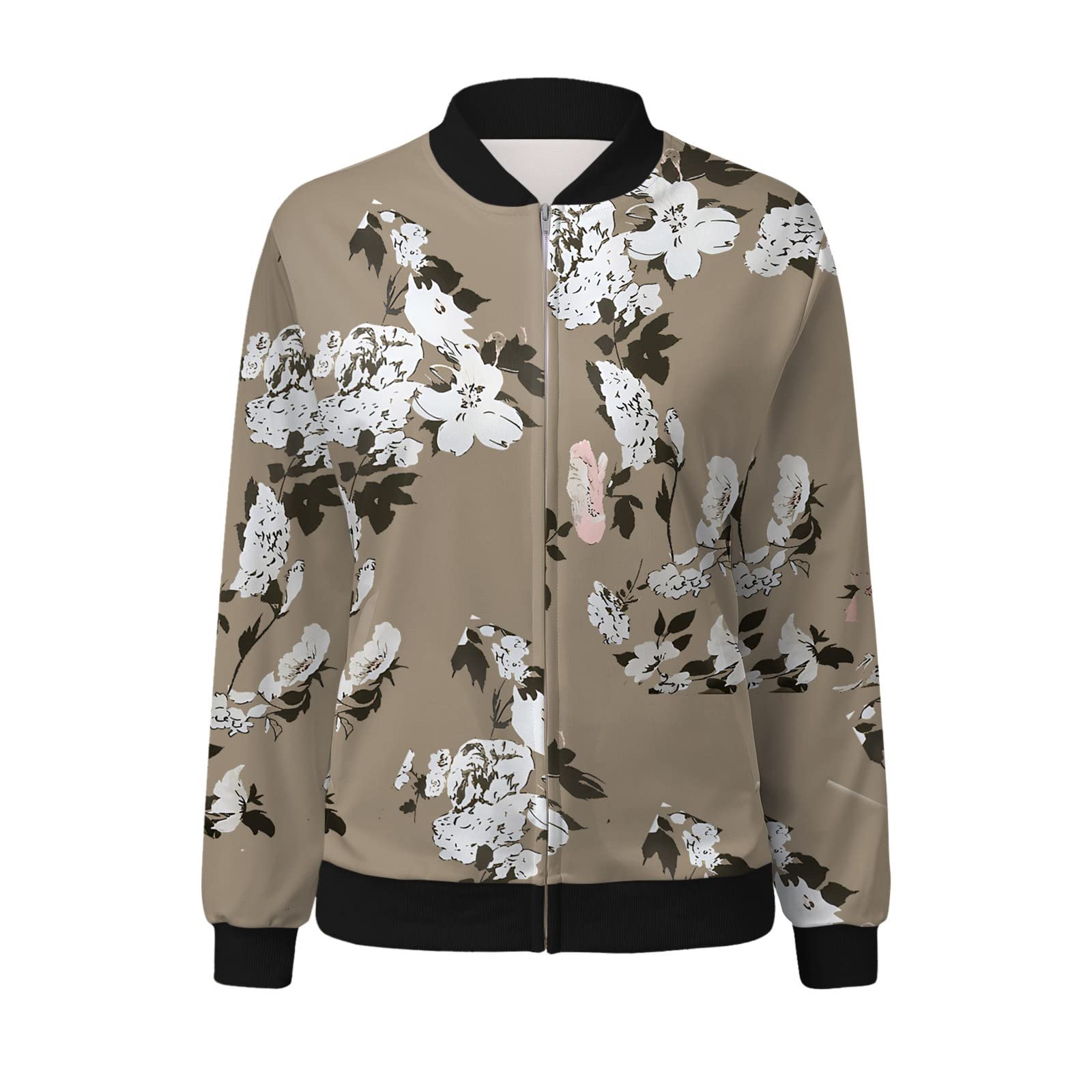 Veste Femme Mi Saison Vestes Imprimé pour Femmes Chic Motard Blouson Printemps Été Léger Bomber Blouson Légère Manteau Col Montant VêTements De Sport Outwear Décontractées ZippéE