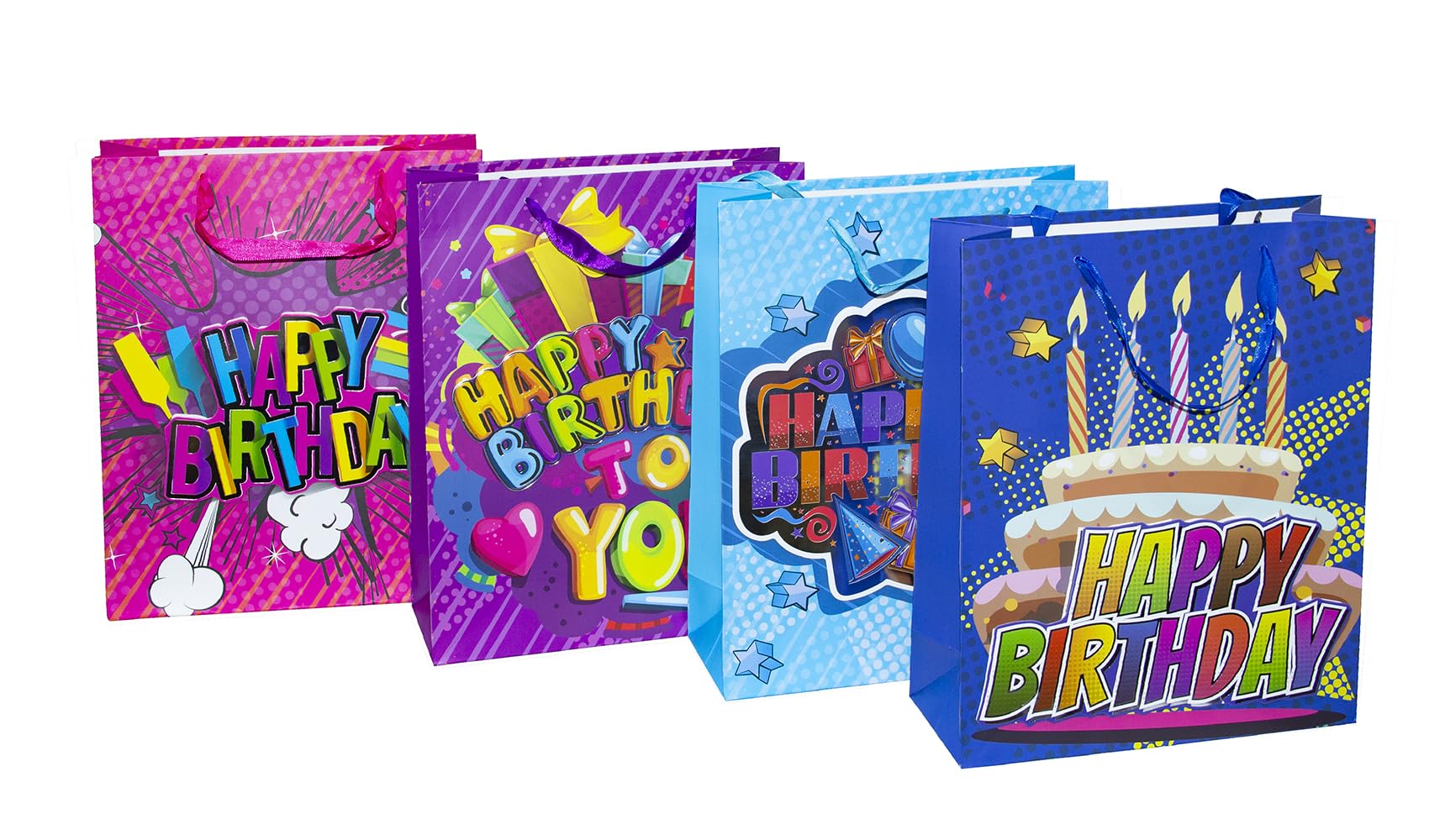 Rosy.Moment Set of 12 Happy Birthday Gift Bags - 40x31x12cm Celebration Bags, Think of Me Spots Design - Multi-Colour