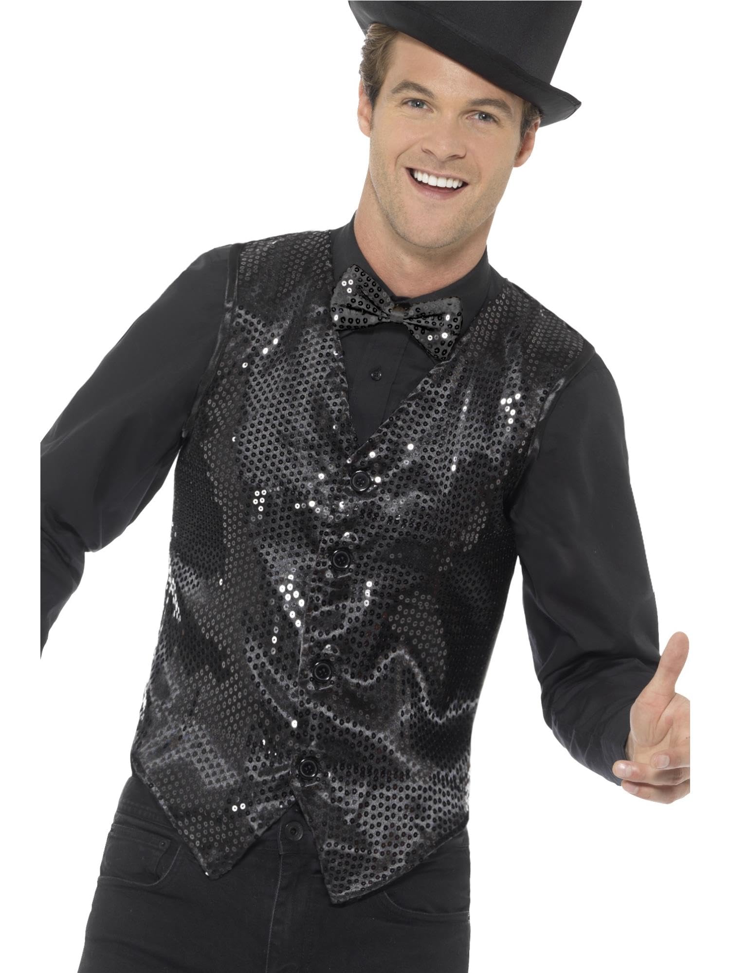 Smiffys Sequin Waistcoat, Black , Party & Carnival Fancy Dress, Party Dress Up Costumes